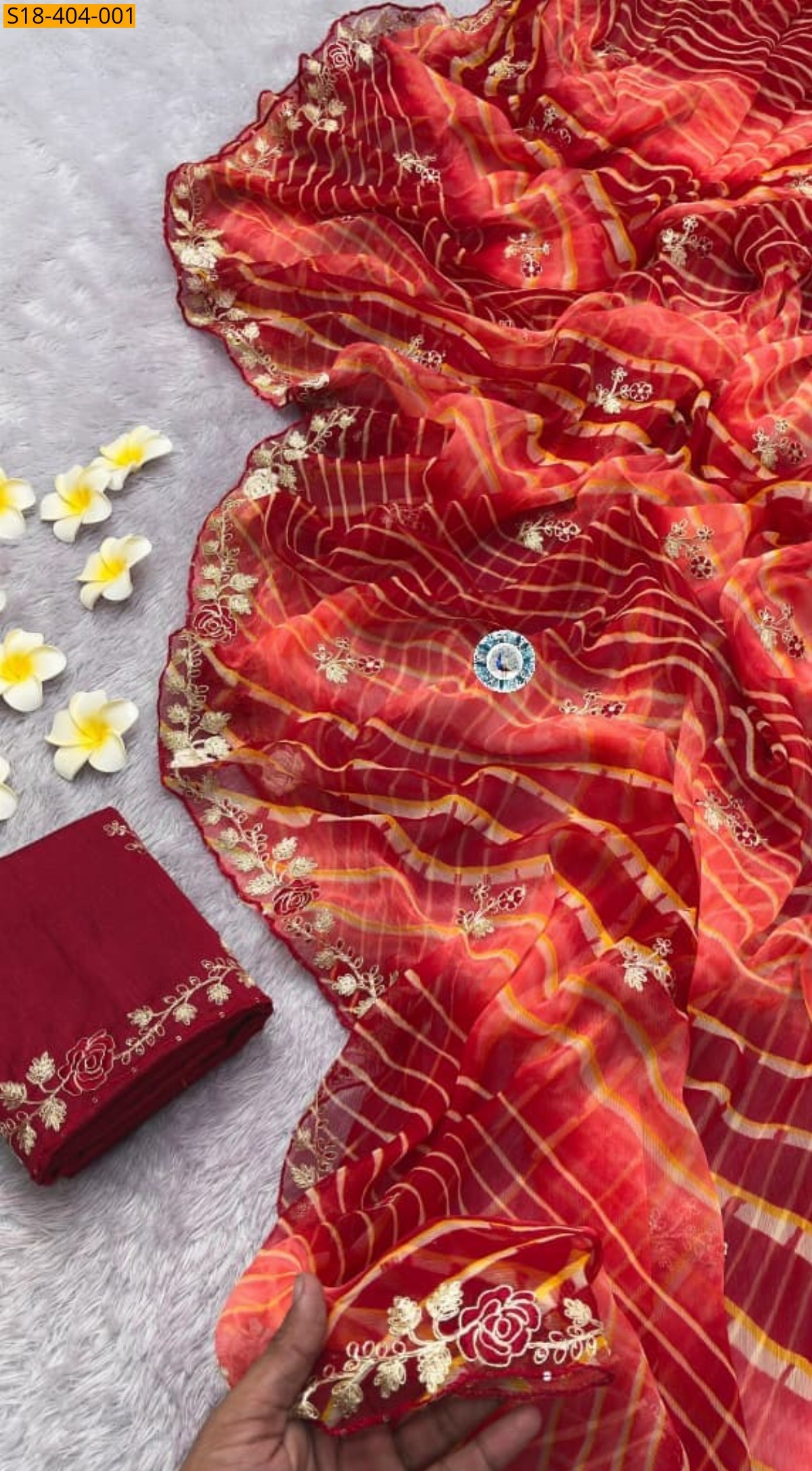 Dark Orange Fancy Soft Chiffon Lehriya Saree