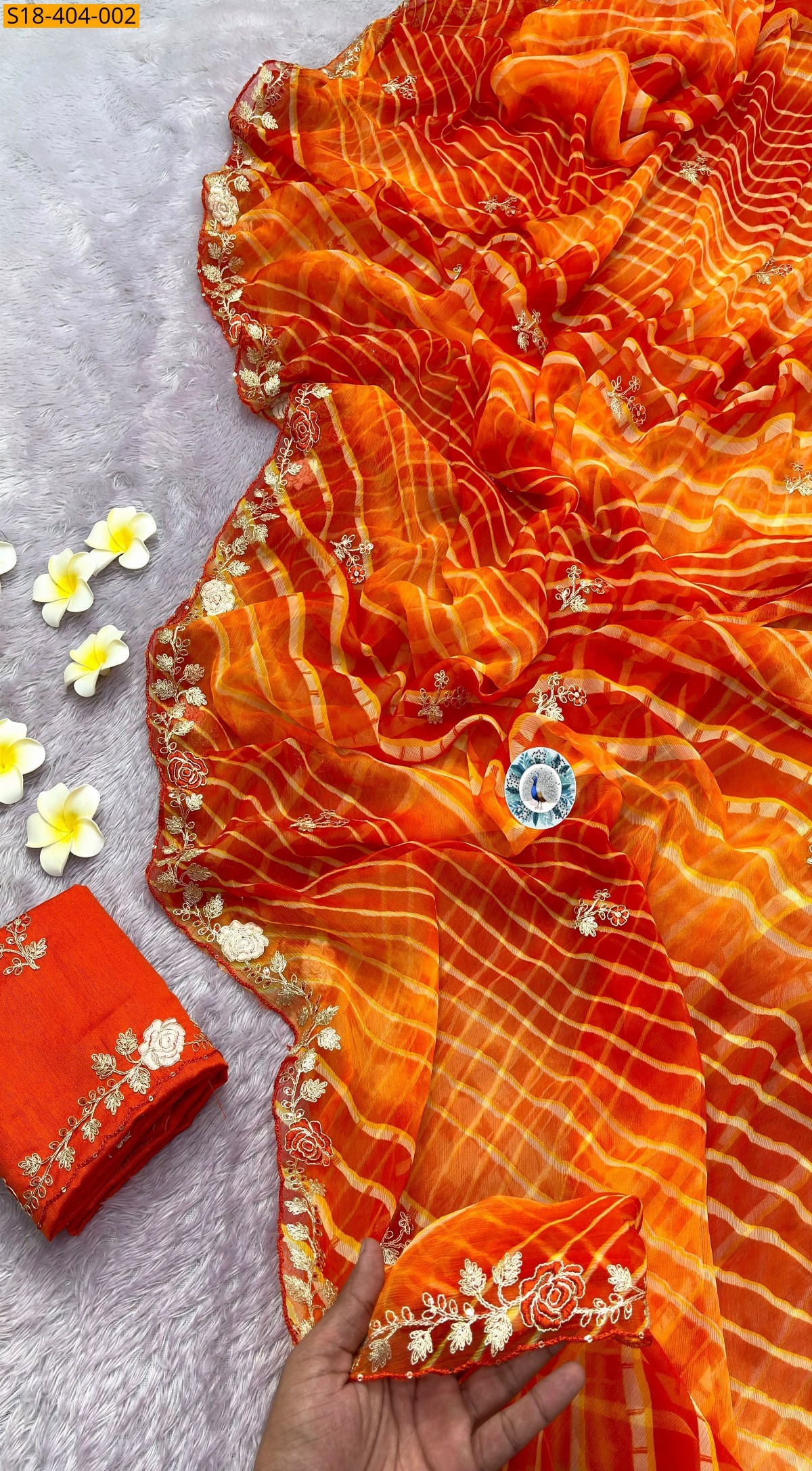 Light Orange Fancy Soft Chiffon Lehriya Saree