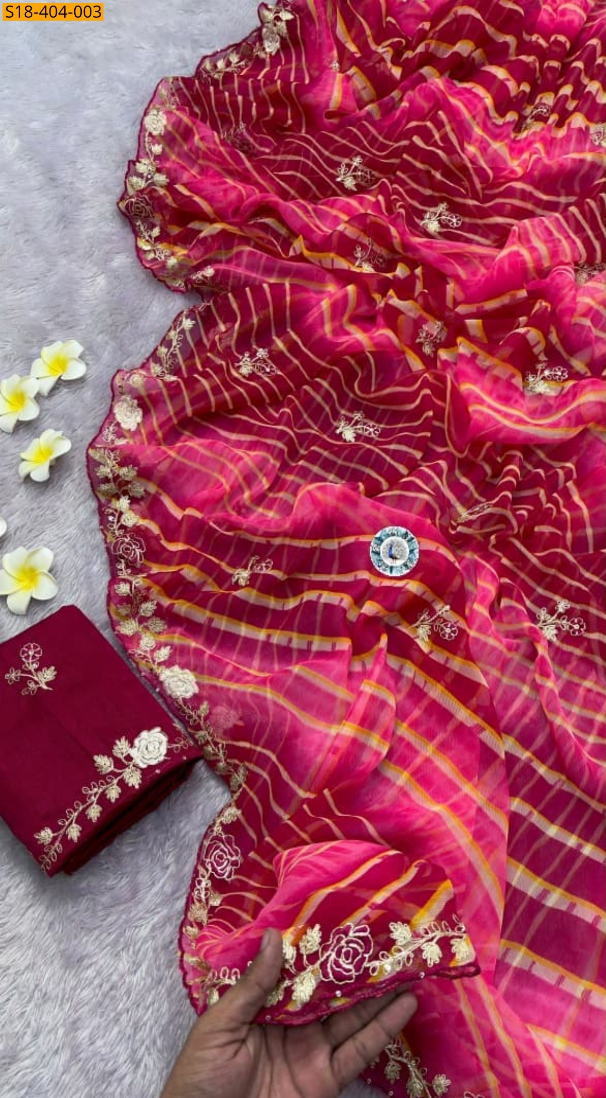 Maroon Fancy Soft Chiffon Lehriya Saree
