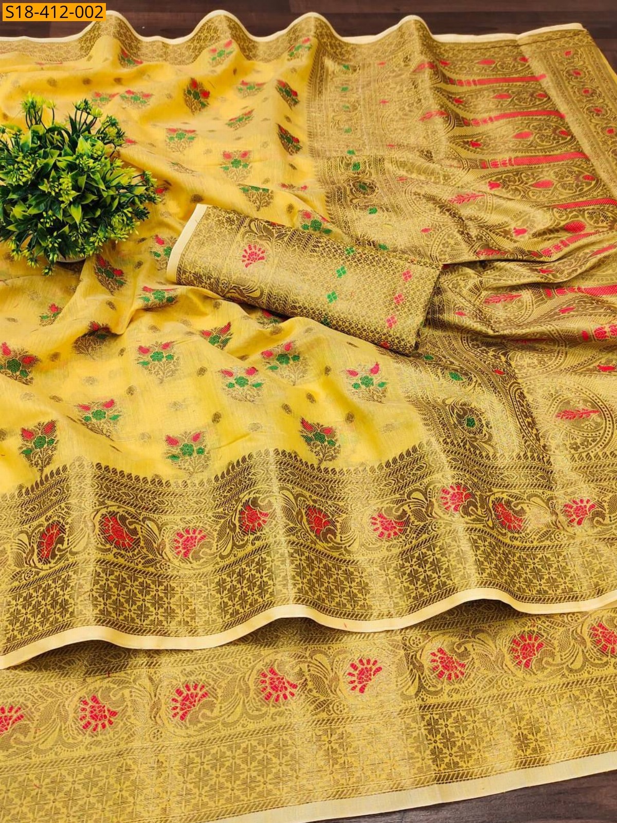 Yellow Fancy Soft Muga Cotton Saree