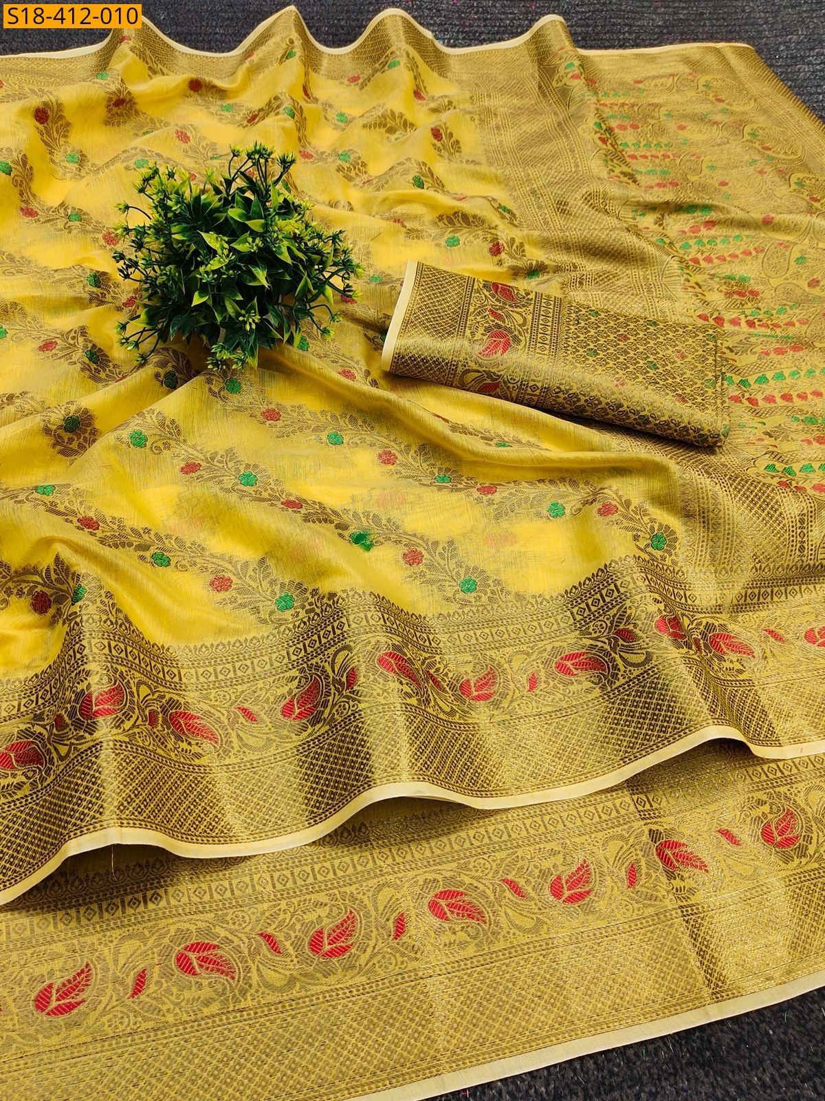 Yellow Fancy Soft Muga Cotton Saree