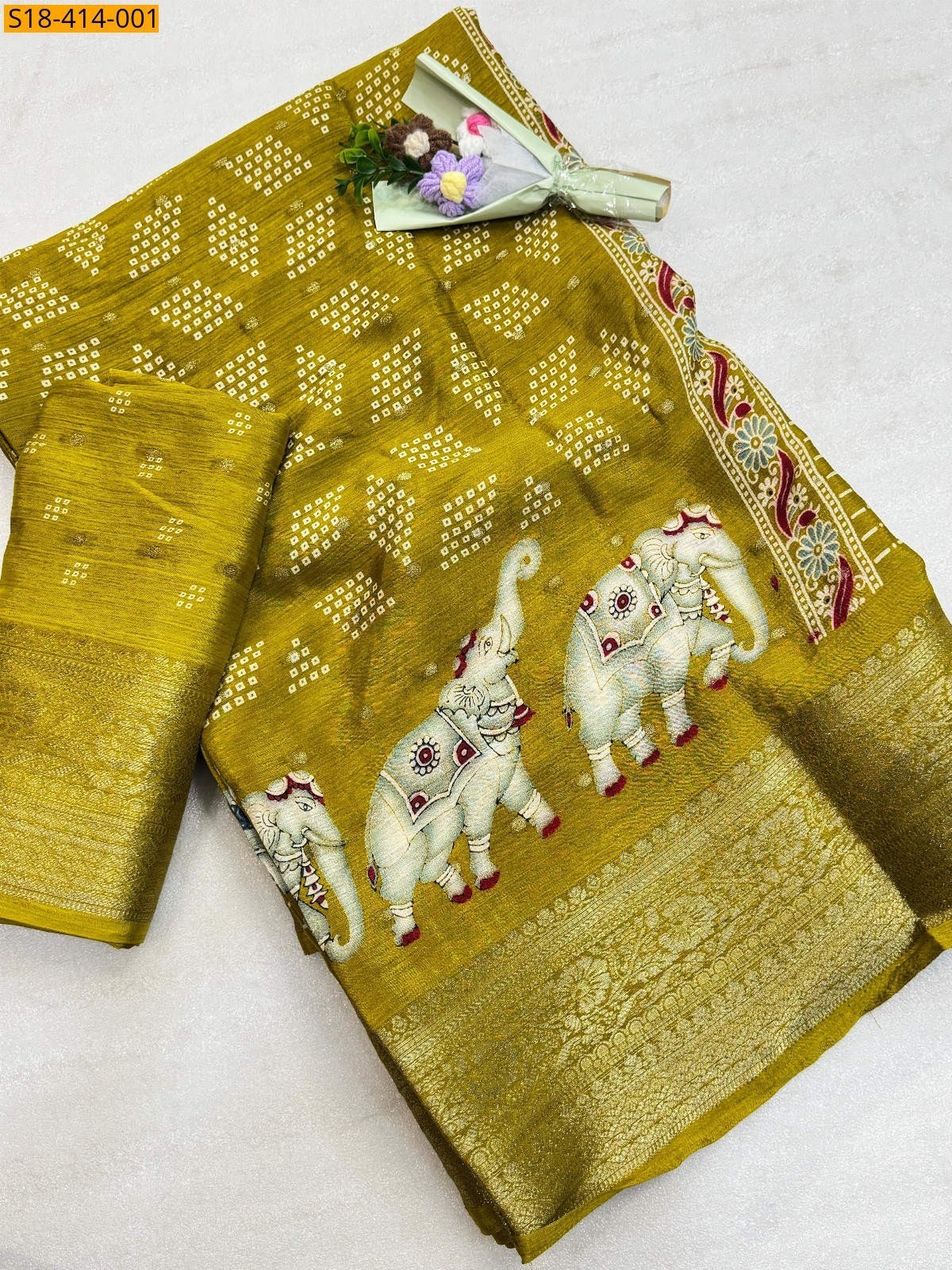 Mustard Fancy Chinnon Silk Saree