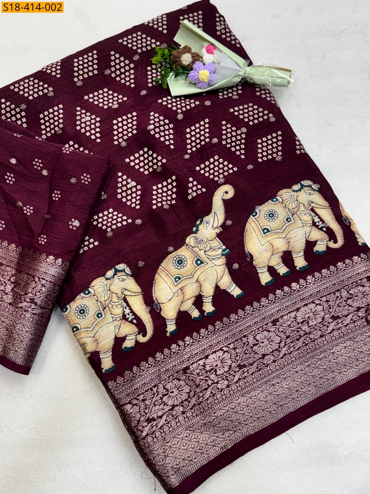 Wine Fancy Chinnon Silk Saree