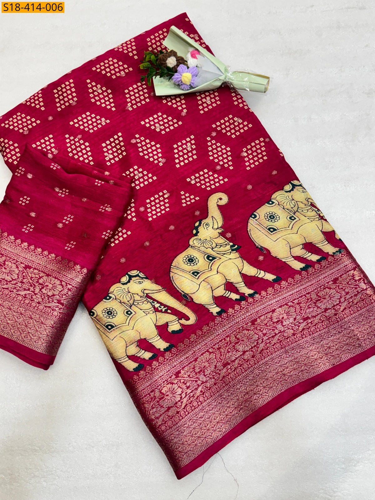 Red Fancy Chinnon Silk Saree