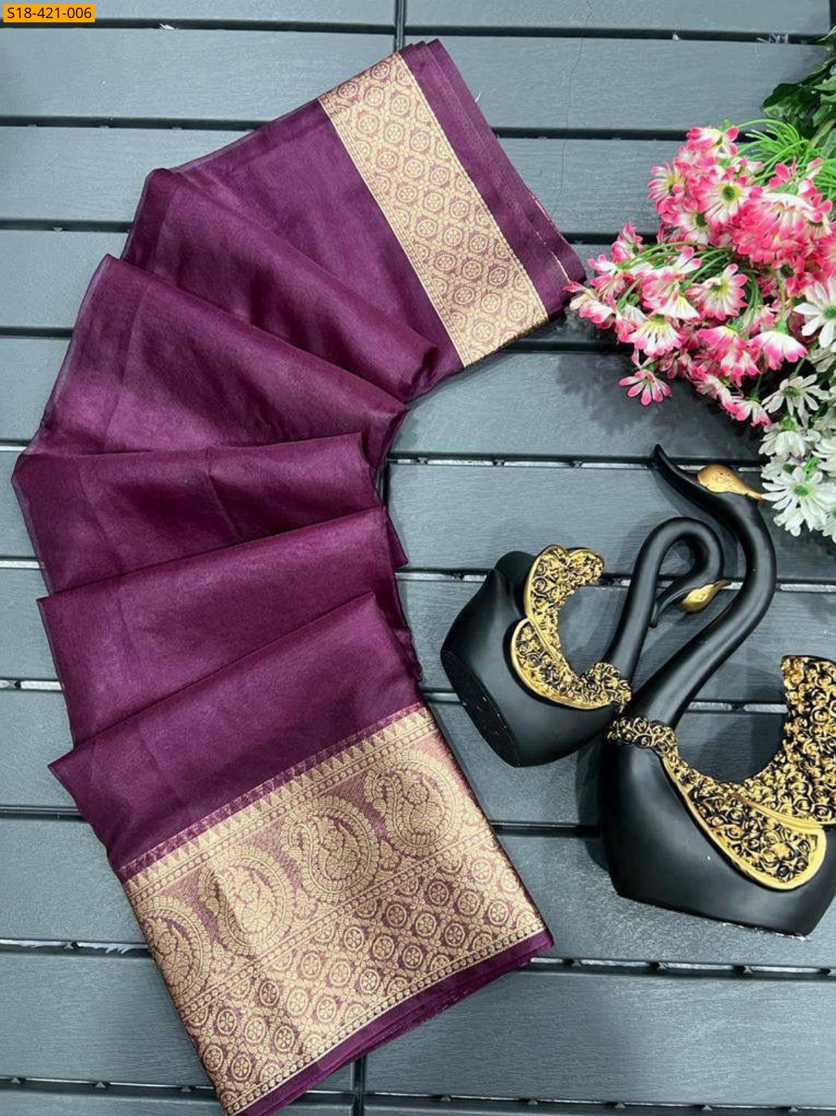 Wine Organza sarees
