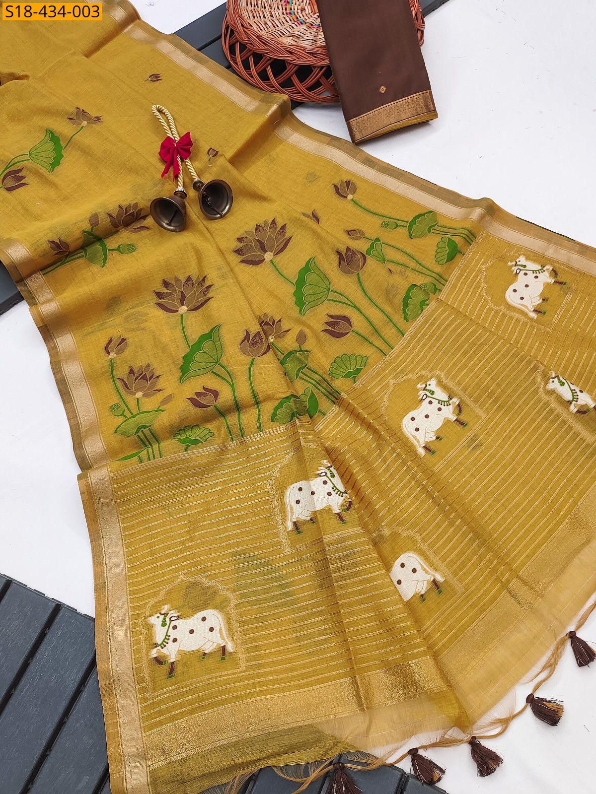 Mustard Yellow Fancy Muga Cotton saree