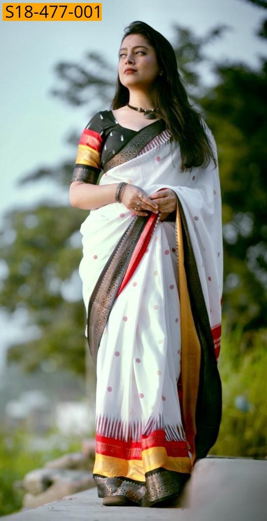 White Fancy Cotton Crape Saree