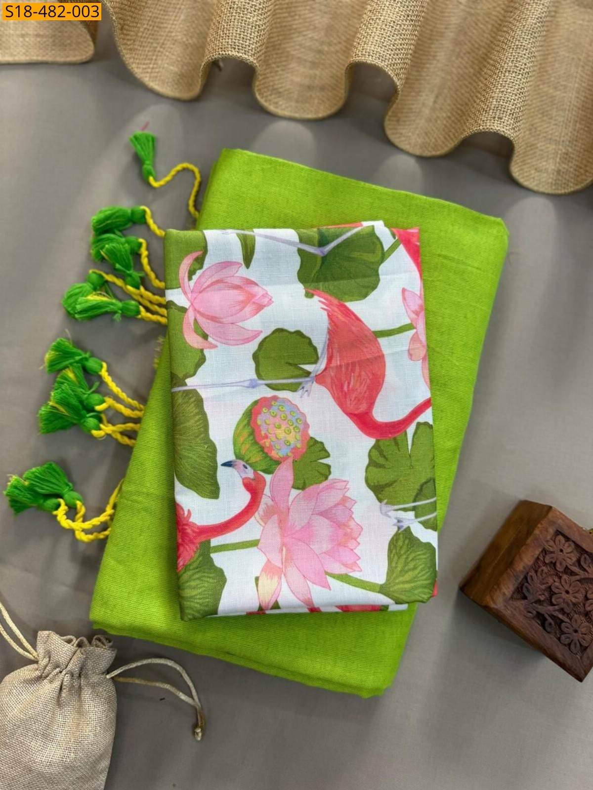 Green Fancy Khadi cotton Saree