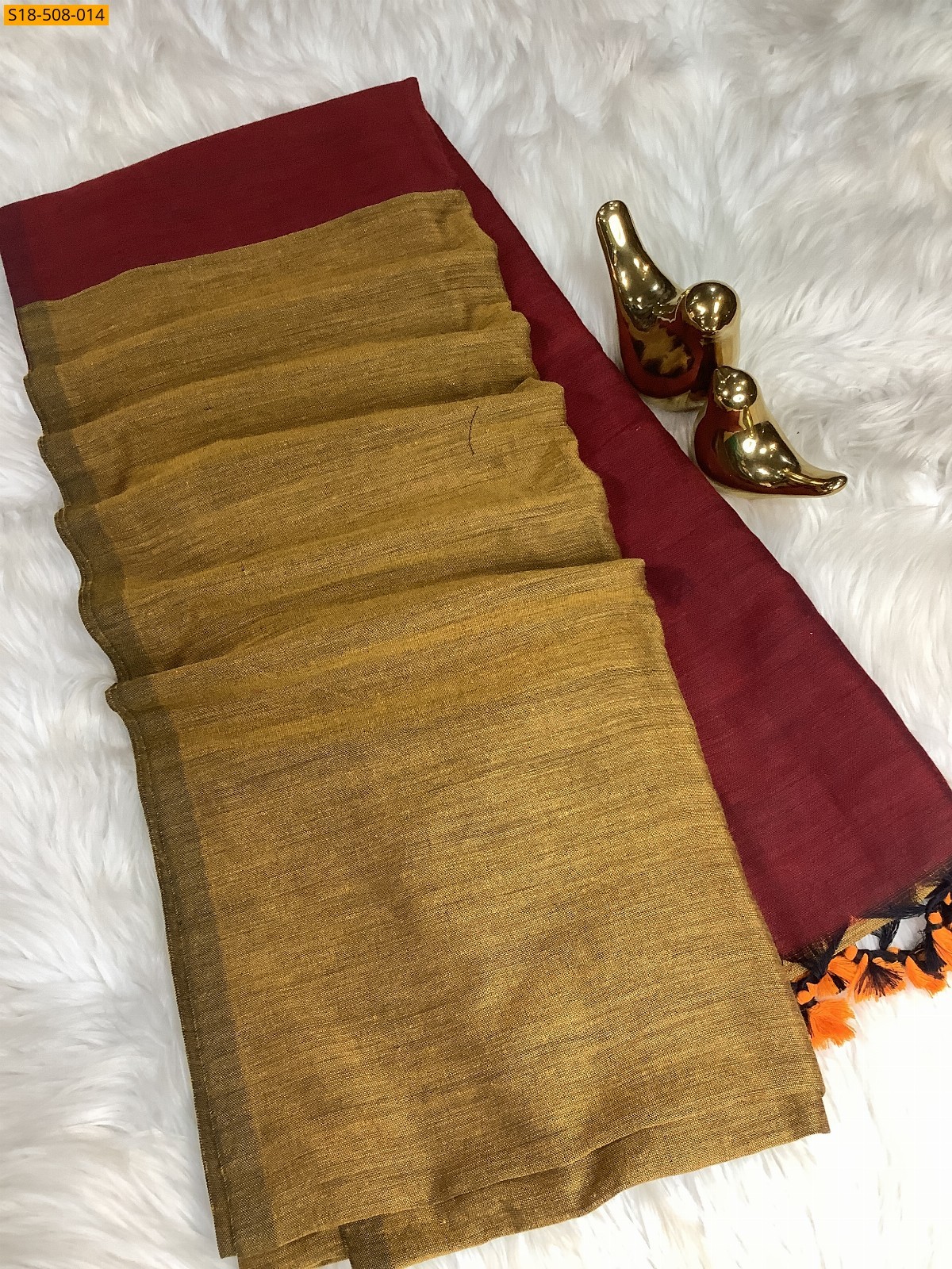 Maroon Fancy Khadi Cotton saree