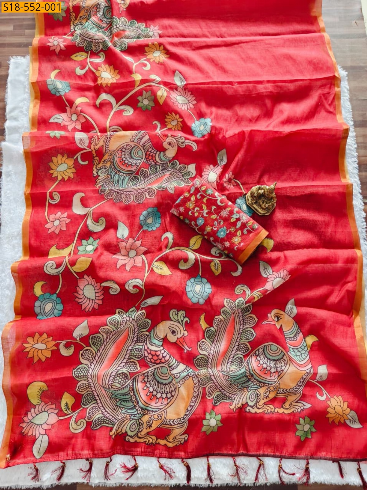Red Fancy Linen Blooming Saree