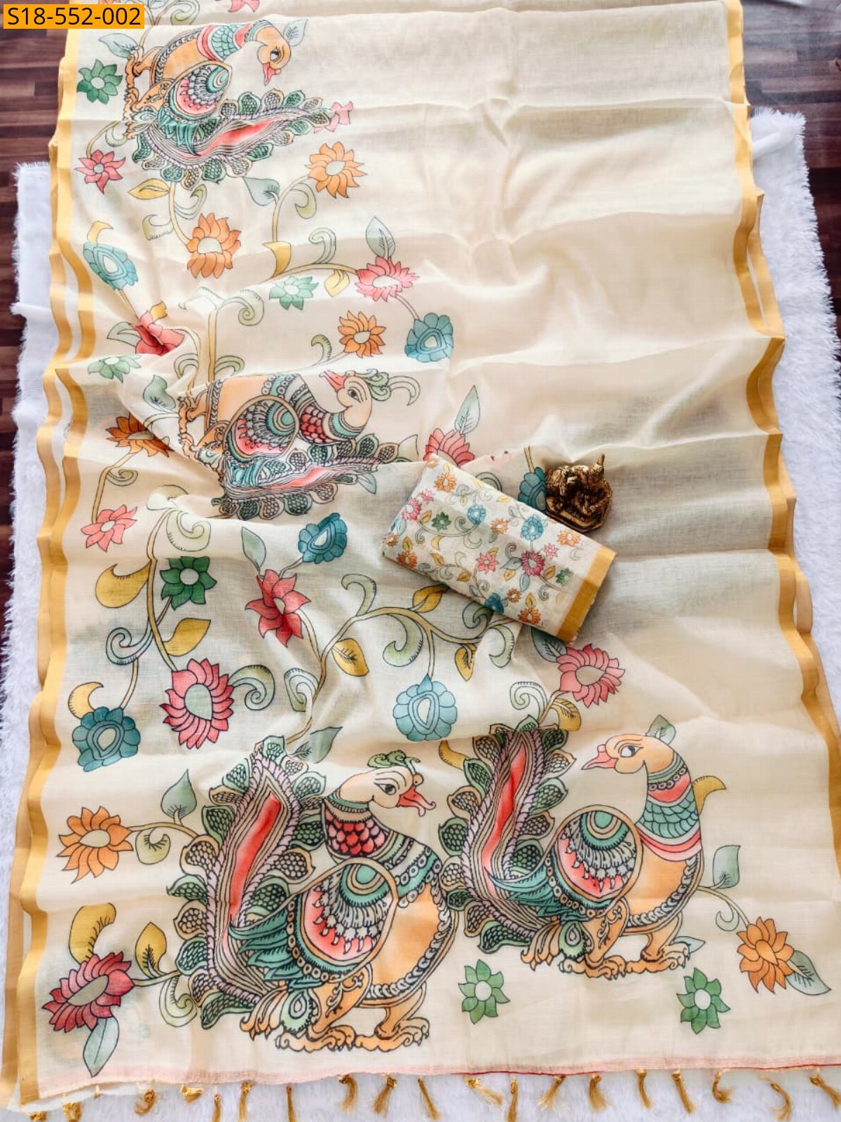 Half White Fancy Linen Blooming Saree