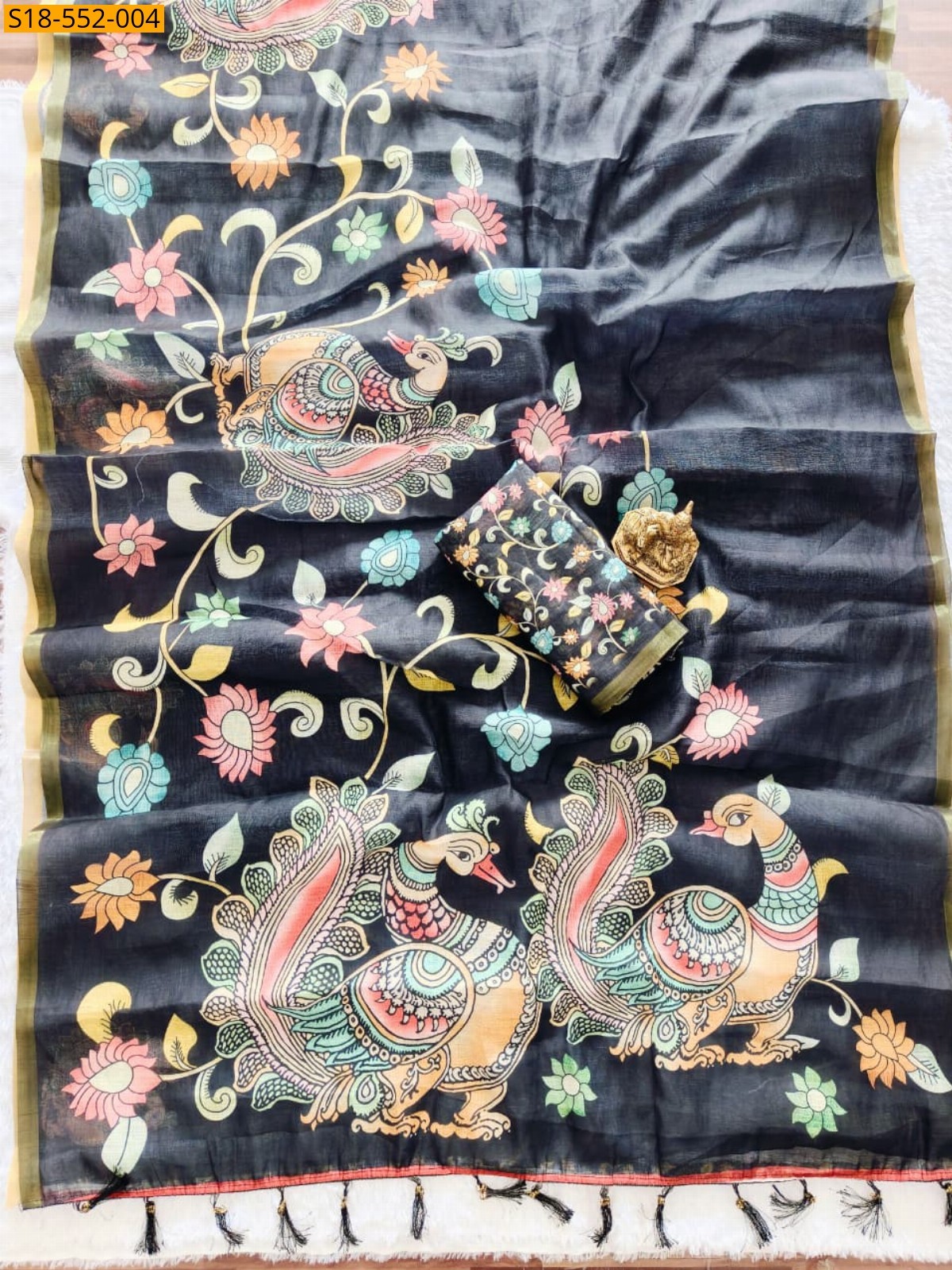 Black Fancy Linen Blooming Saree
