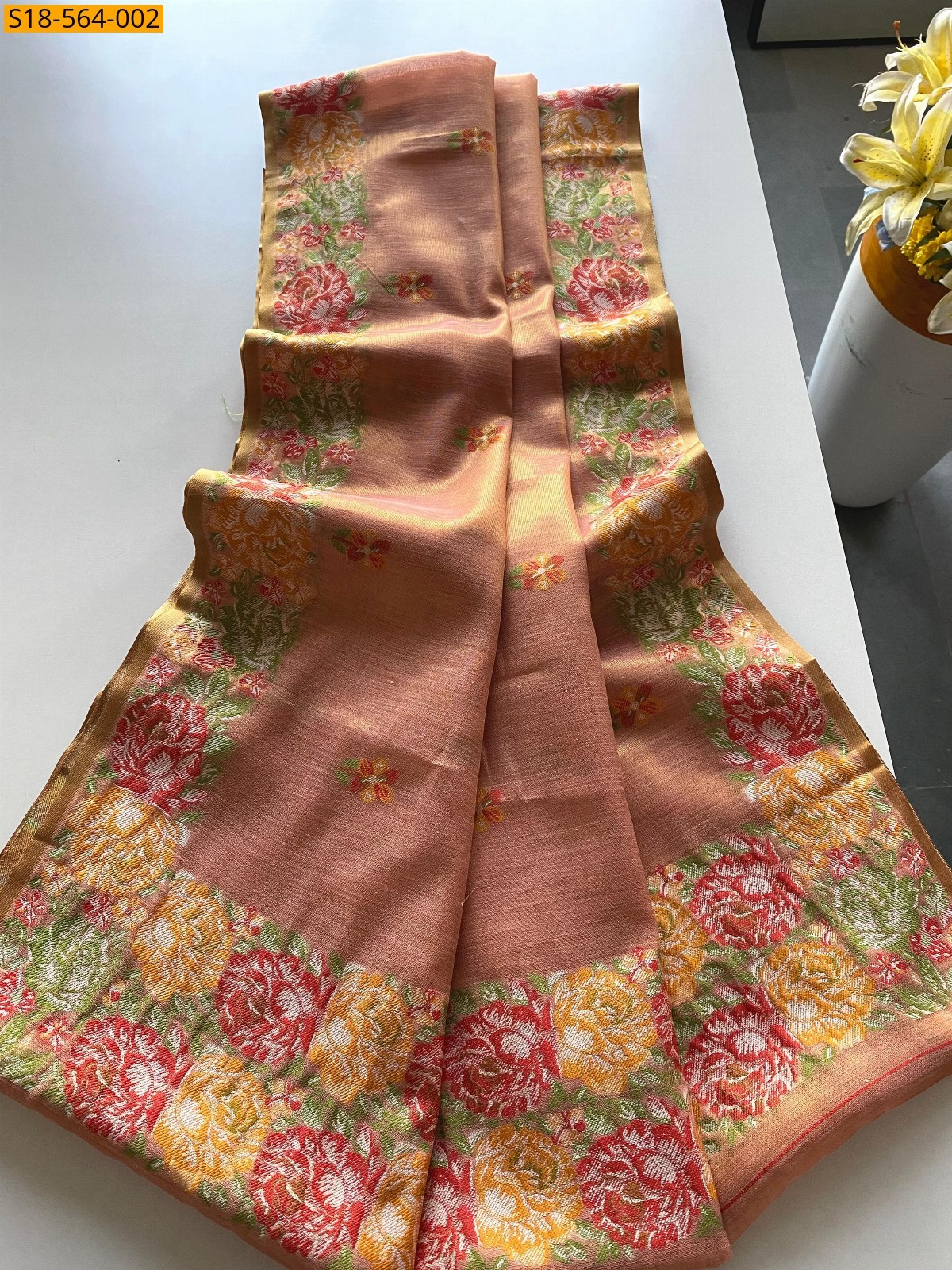 Rose Gold Fancy Tissue Silk Weaving Saree