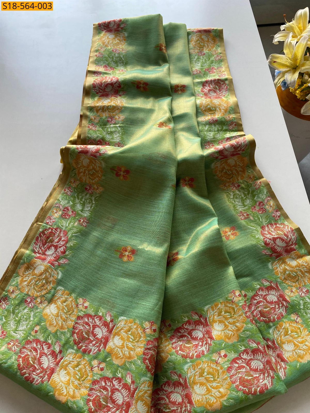 Green Fancy Tissue Silk Weaving Saree