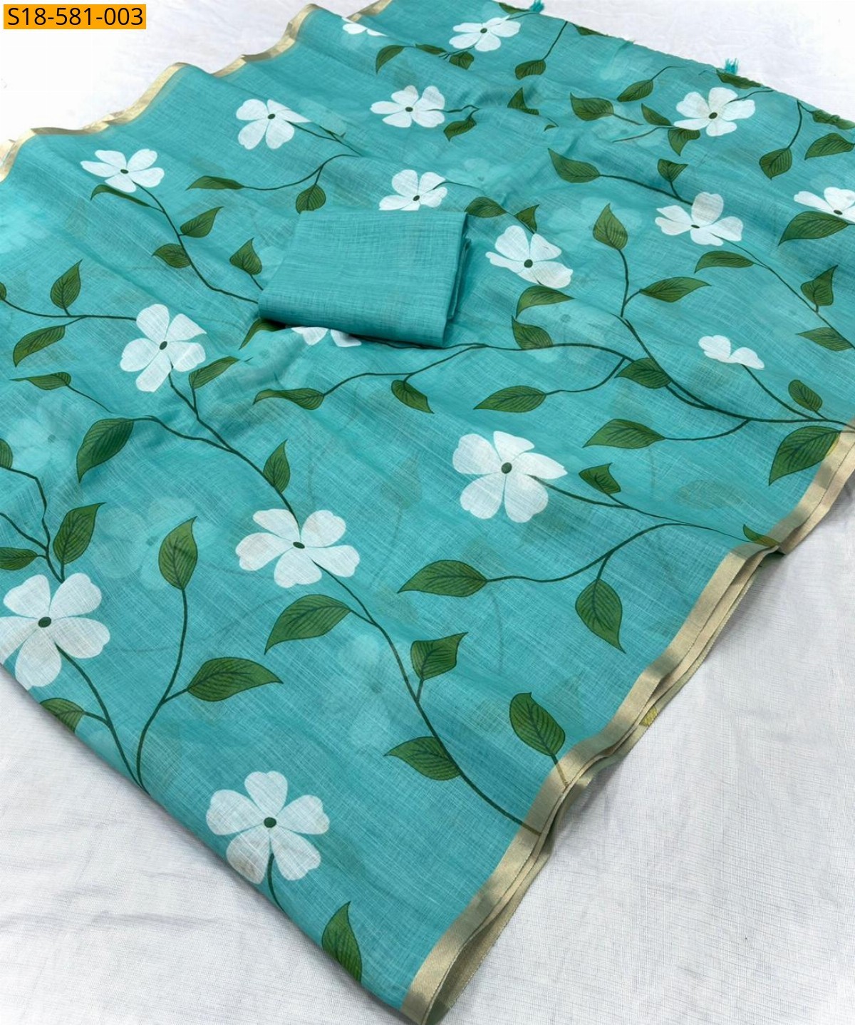 Green Fancy Linen Printed saree