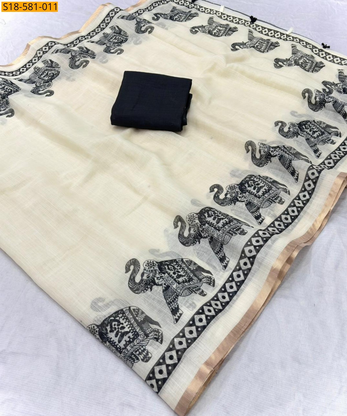 Half White Fancy Linen Printed saree