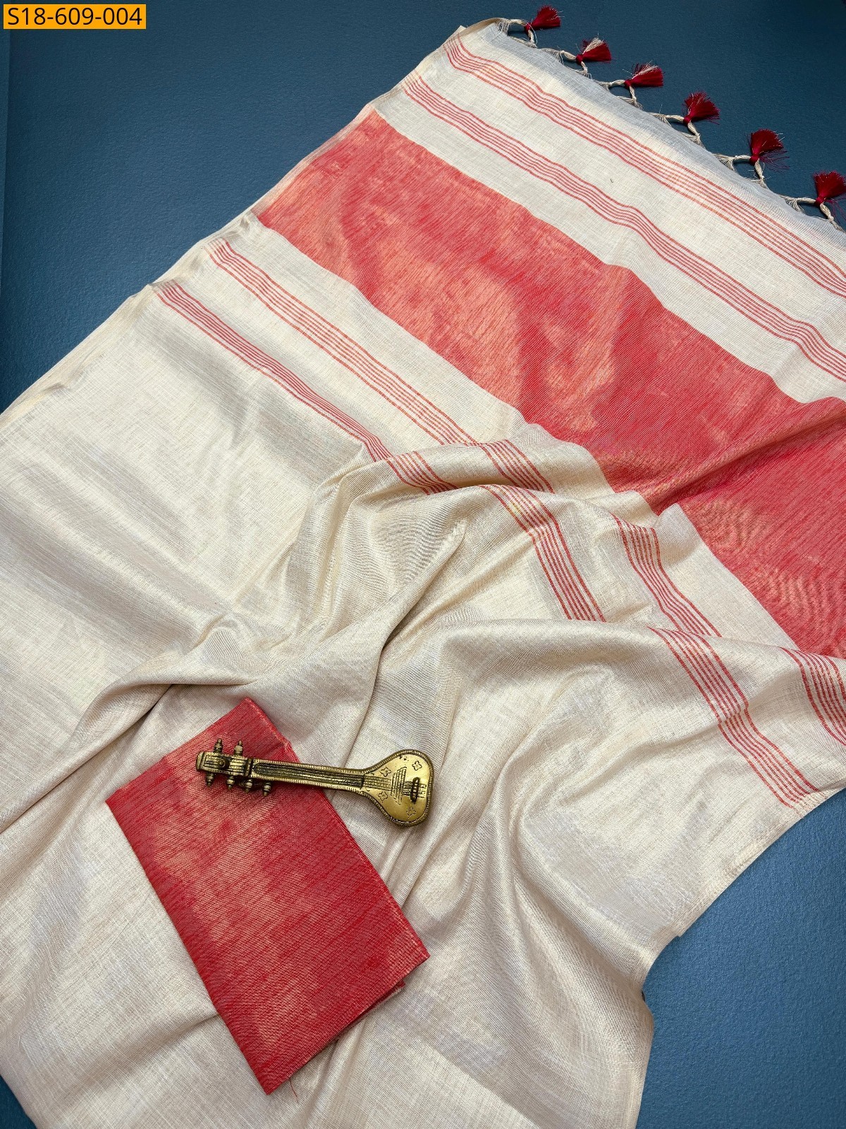 Half White Fancy Mysore  Linen Silk Saree