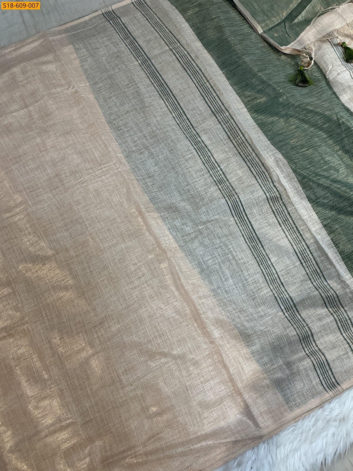 Half White Fancy Mysore  Linen Silk Saree