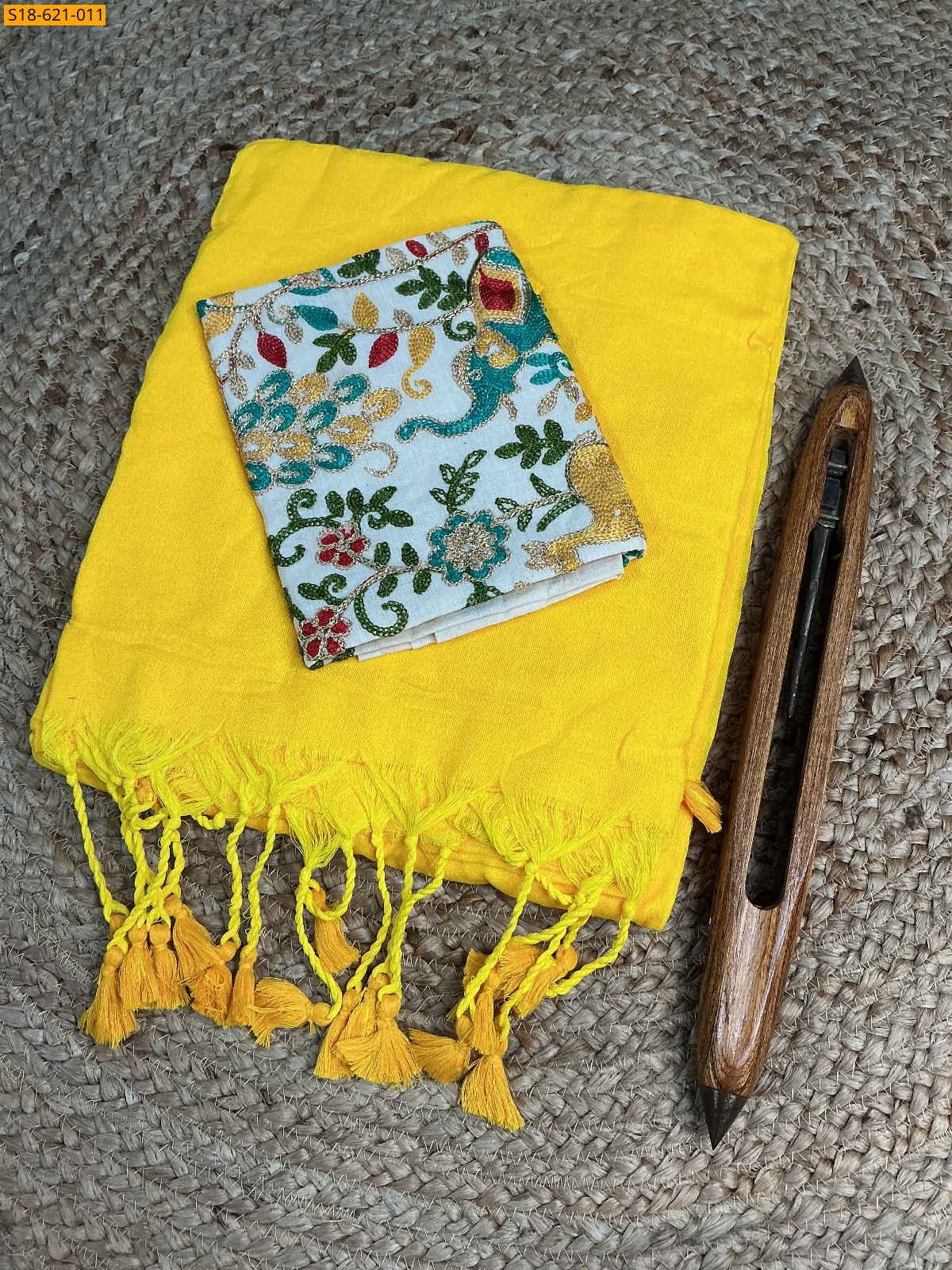 Lemon Yellow Fancy Khadi cotton Saree
