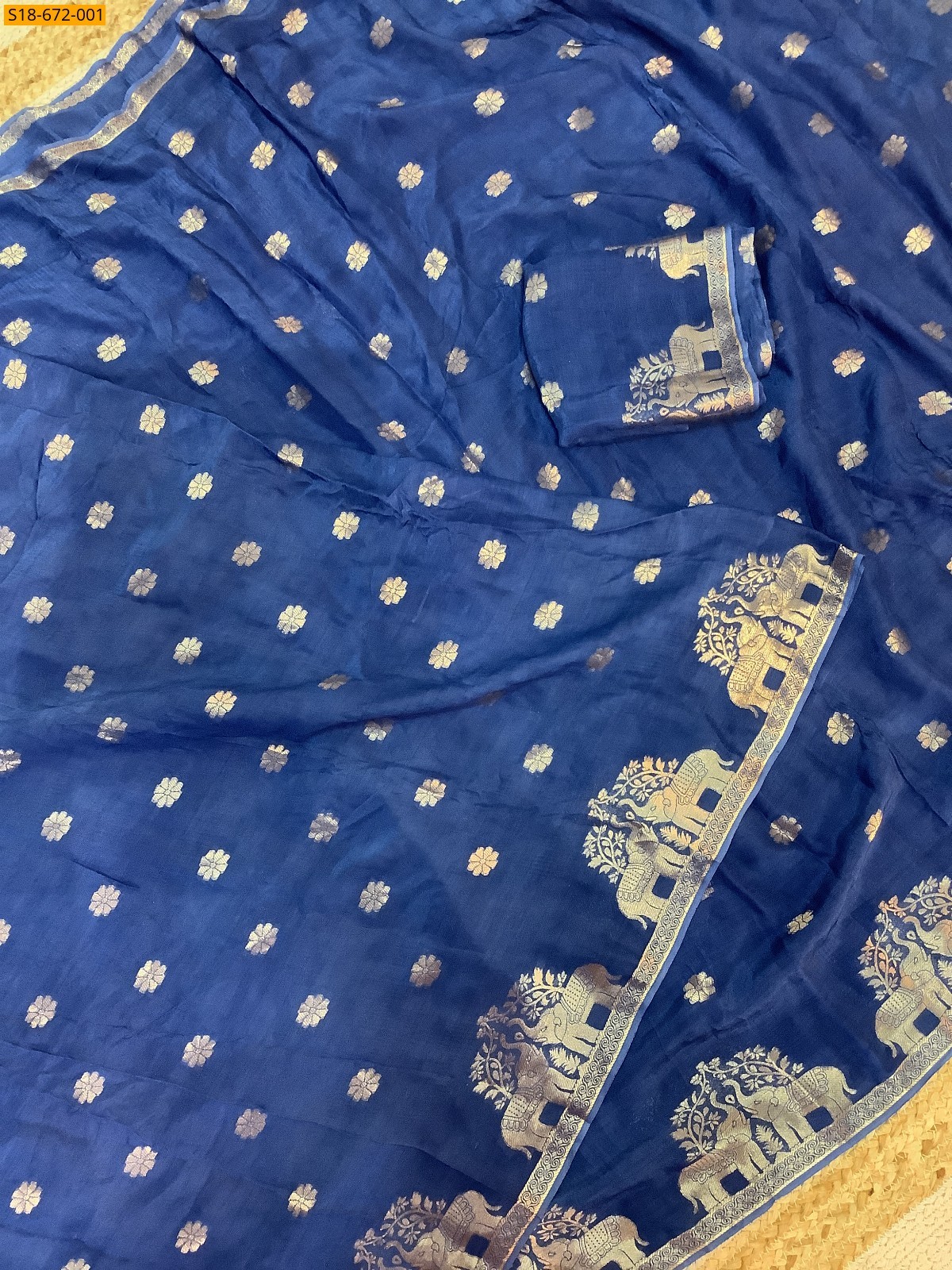Navy Blue Fancy Muslin Silk Saree