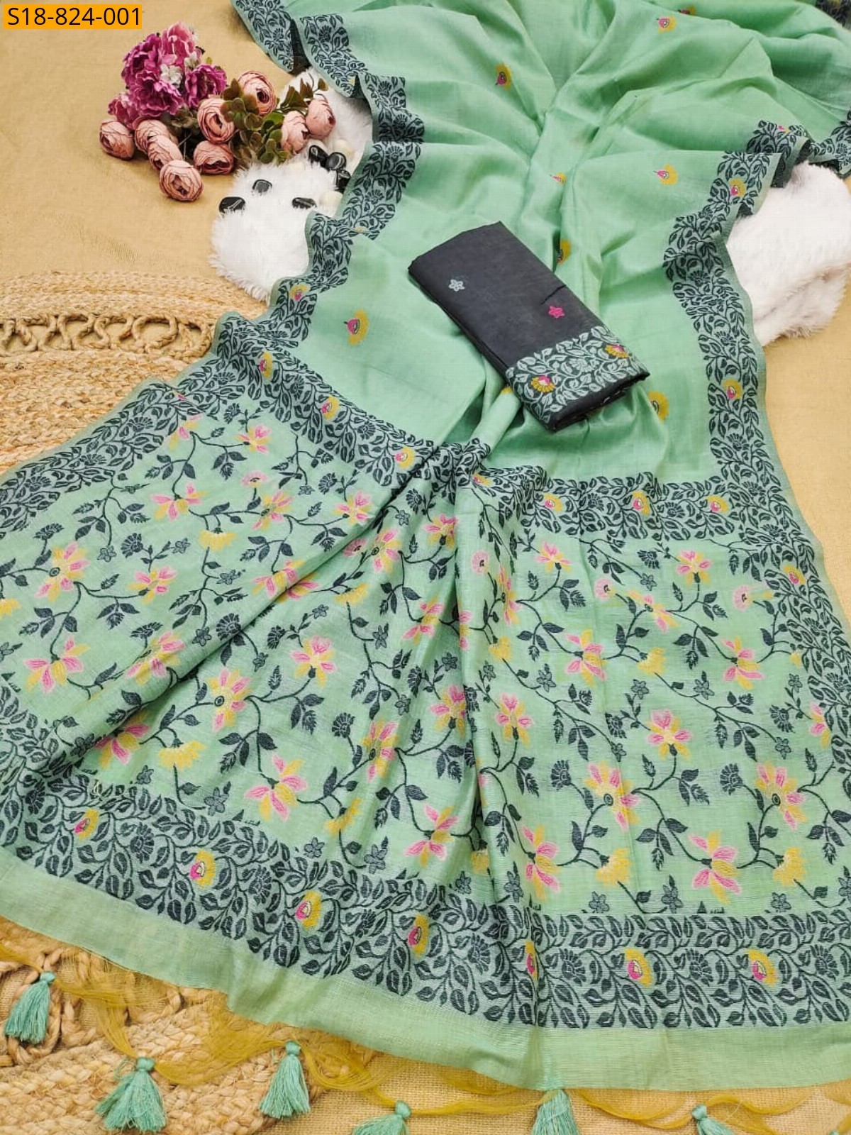 Green Fancy Soft Chanderi Cotton Saree