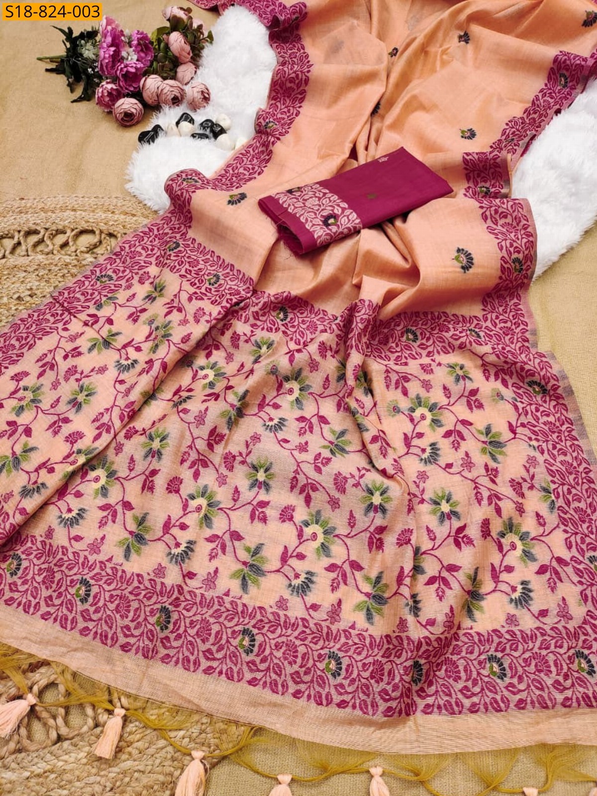 Peach Fancy Soft Chanderi Cotton Saree