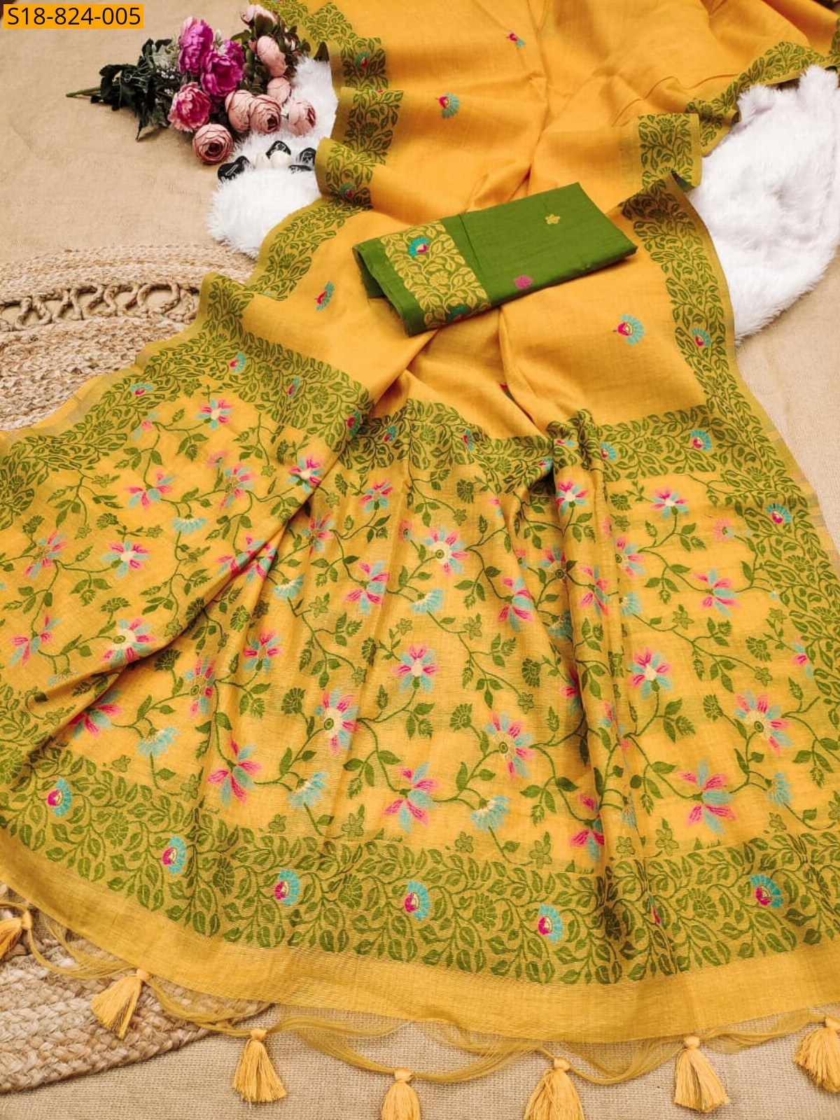 Yellow Fancy Soft Chanderi Cotton Saree