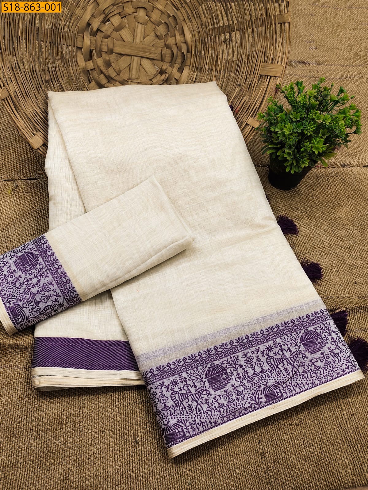 Half White Fancy Cotton Soft Silk Saree