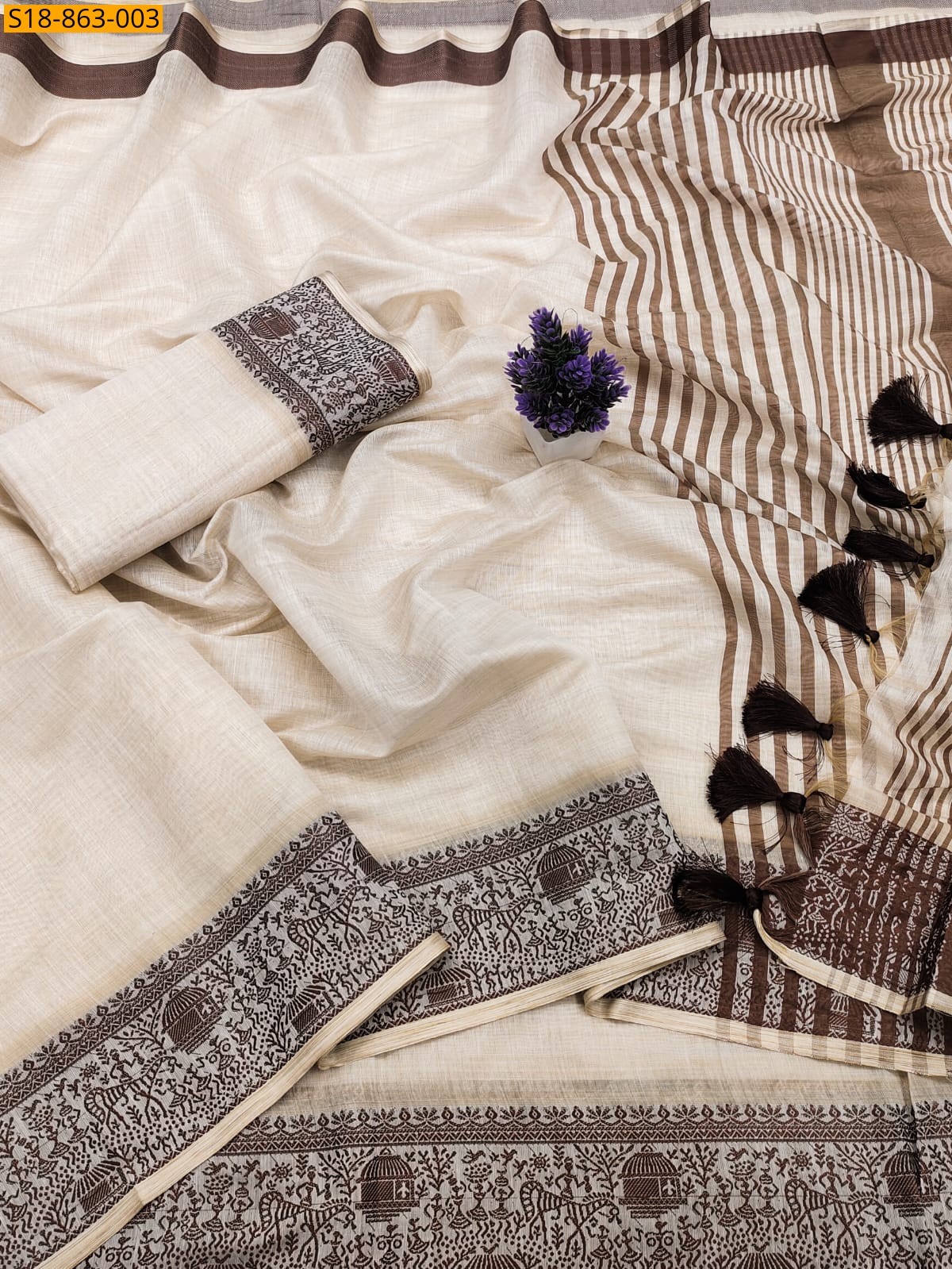 Half White Fancy Cotton Soft Silk Saree