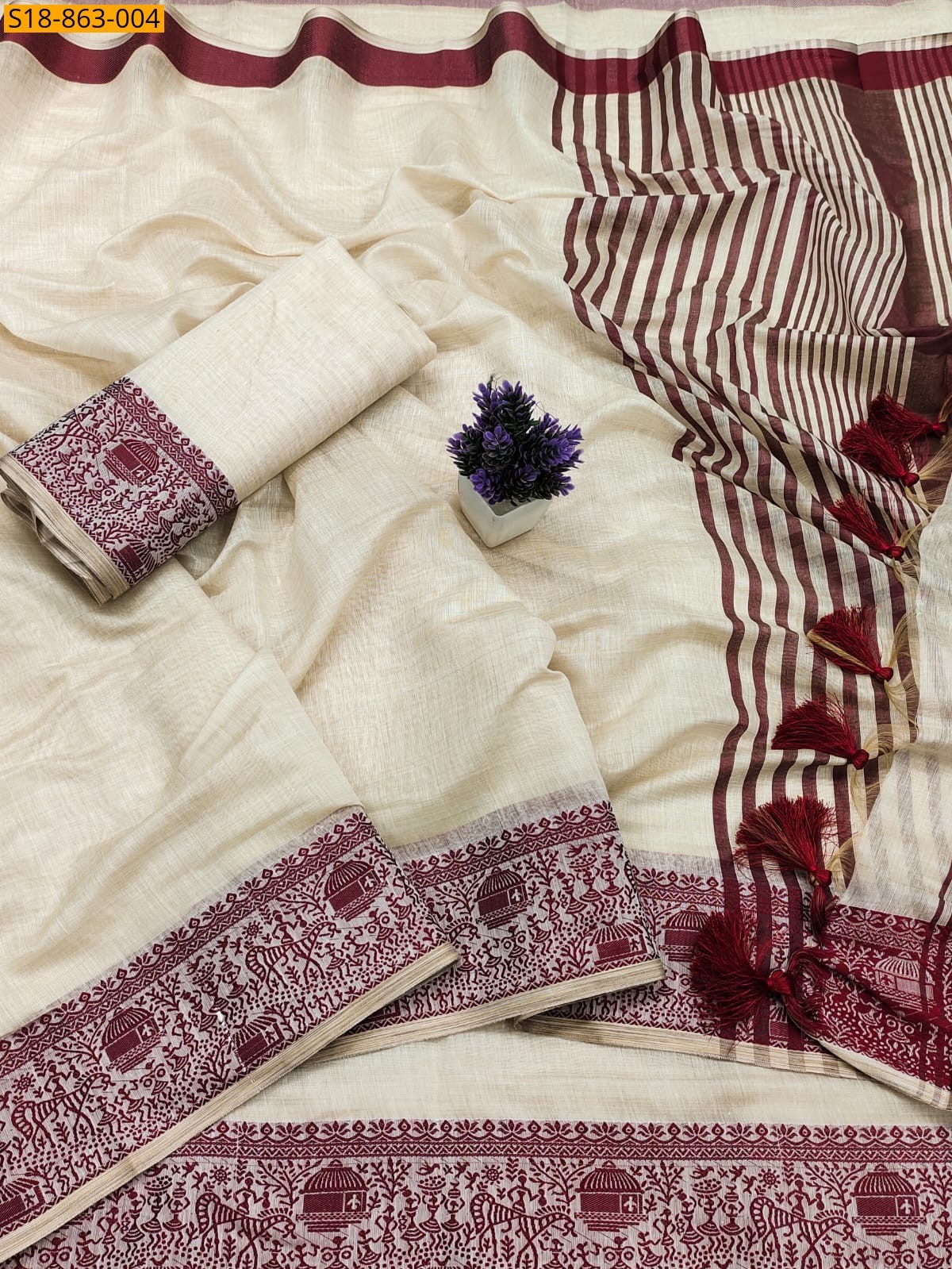 Half White Fancy Cotton Soft Silk Saree