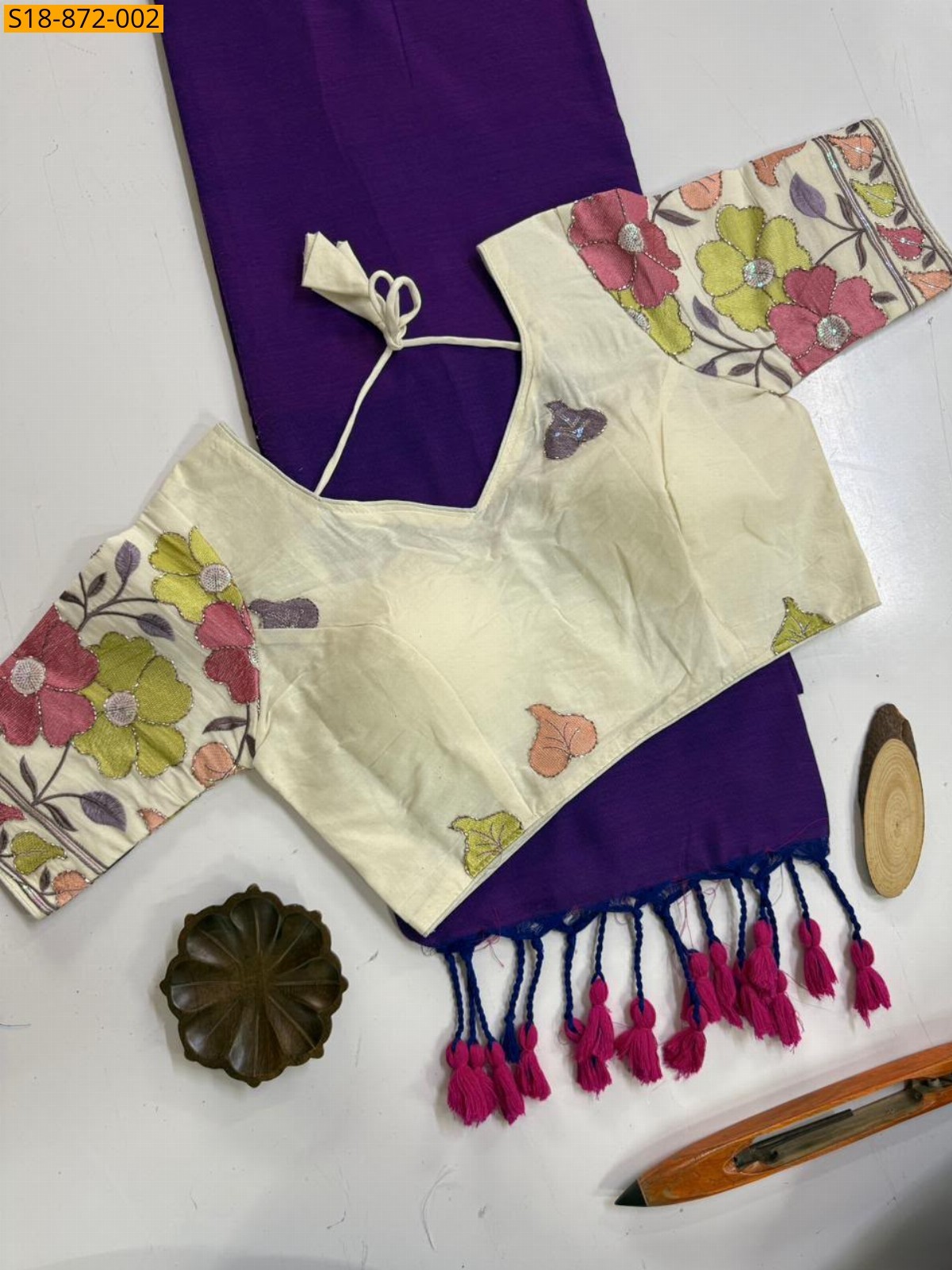Purple Fancy Khadi Cotton Saree
