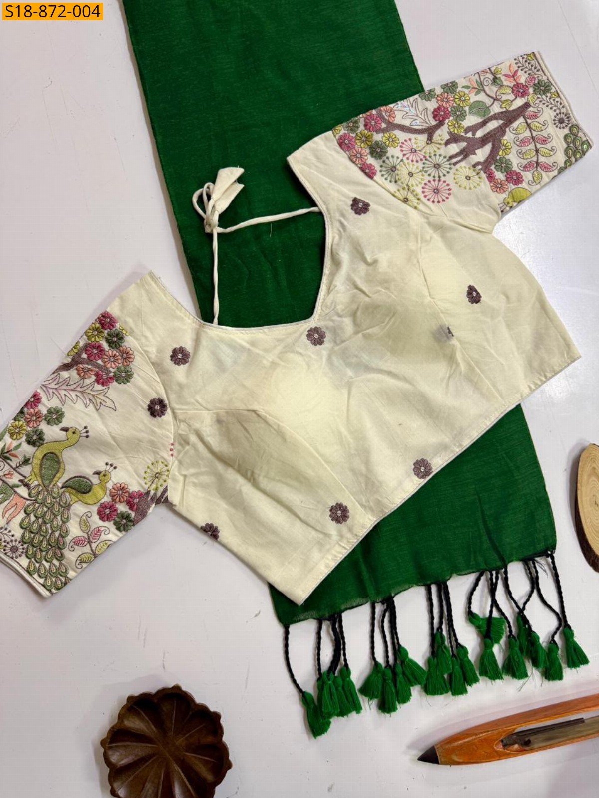 Green Fancy Khadi Cotton Saree
