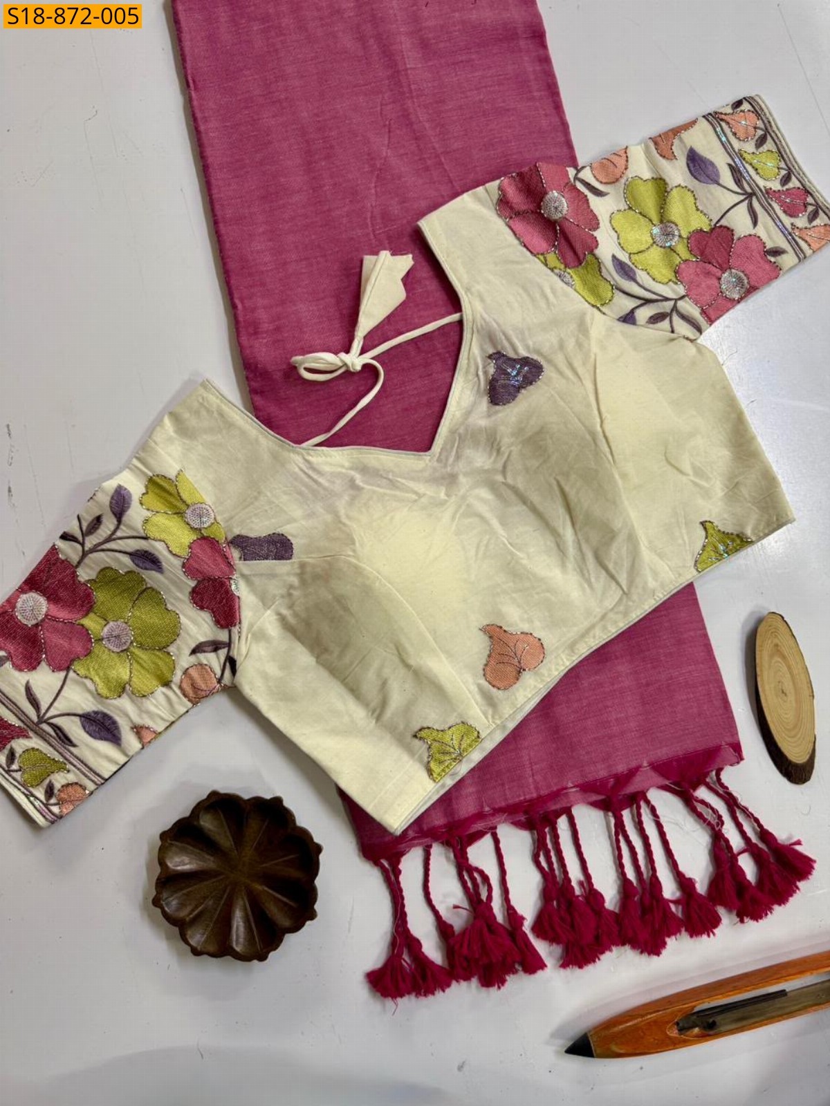 Pink Fancy Khadi Cotton Saree