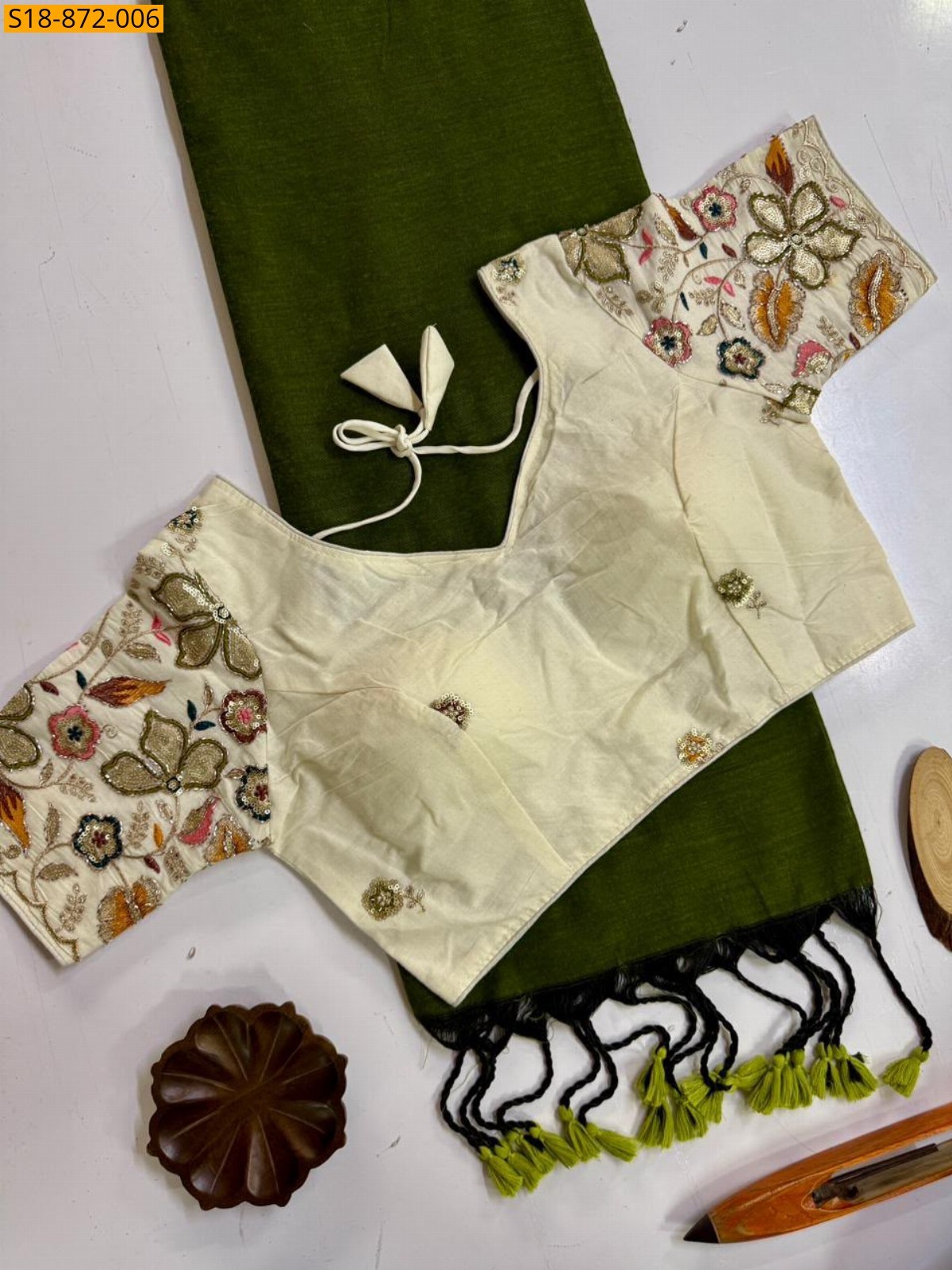 Green Fancy Khadi Cotton Saree