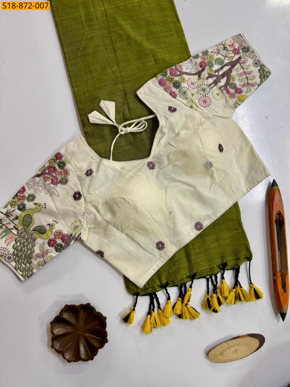Green Fancy Khadi Cotton Saree