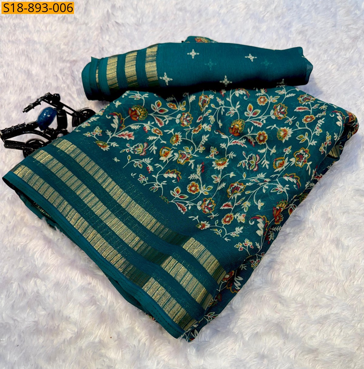 Rama Blue Fancy georgette saree