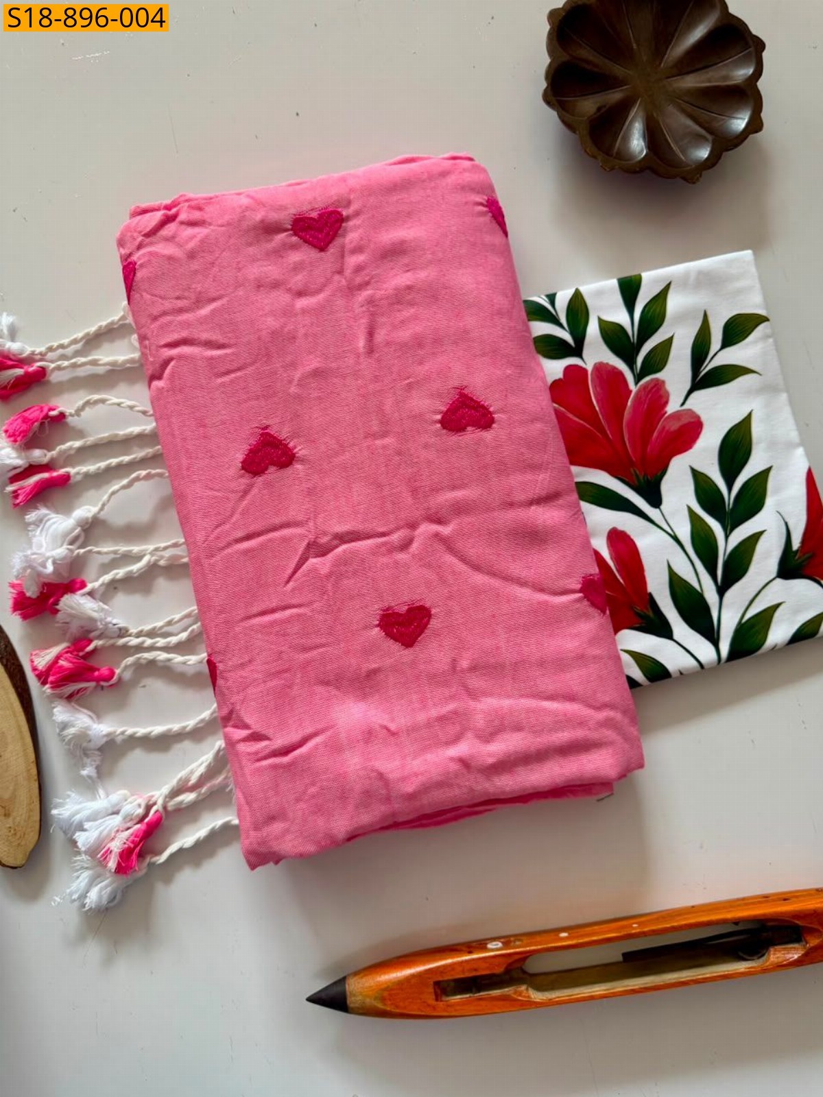 Light Pink Fancy Khadi cotton saree