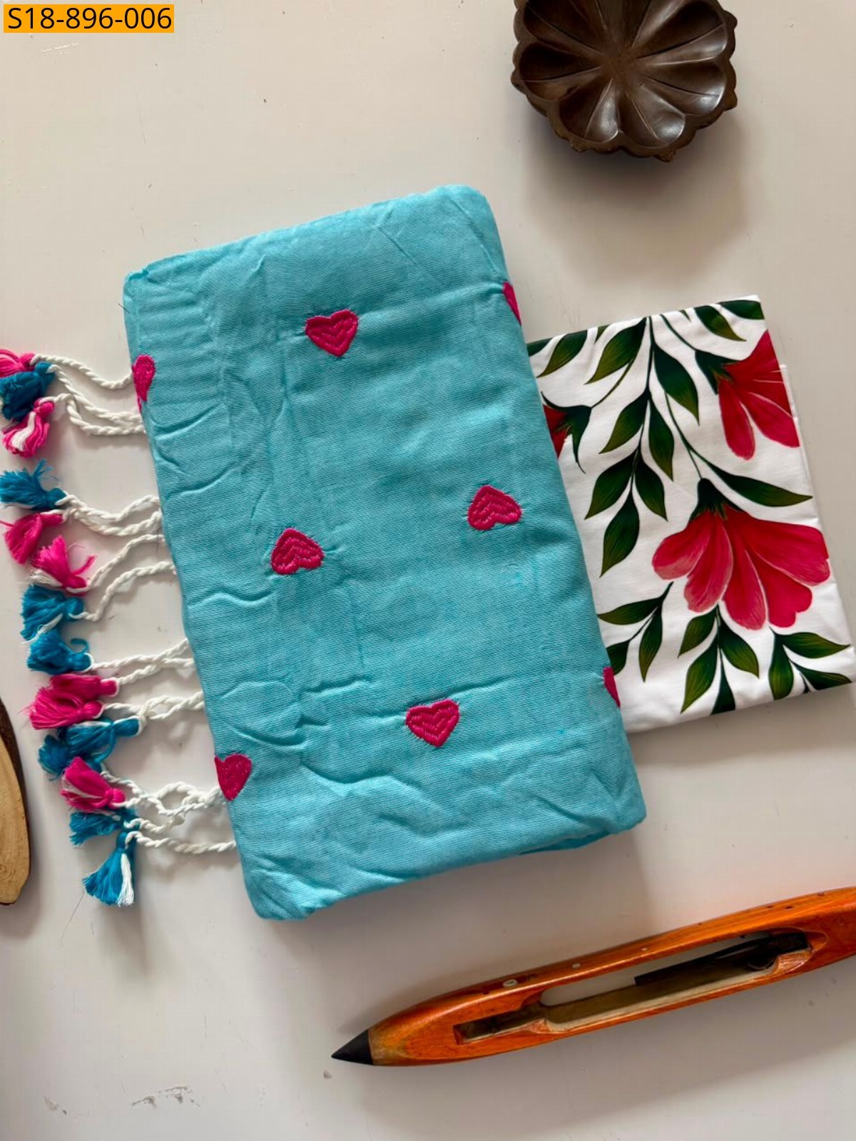 Sky Blue Fancy Khadi cotton saree