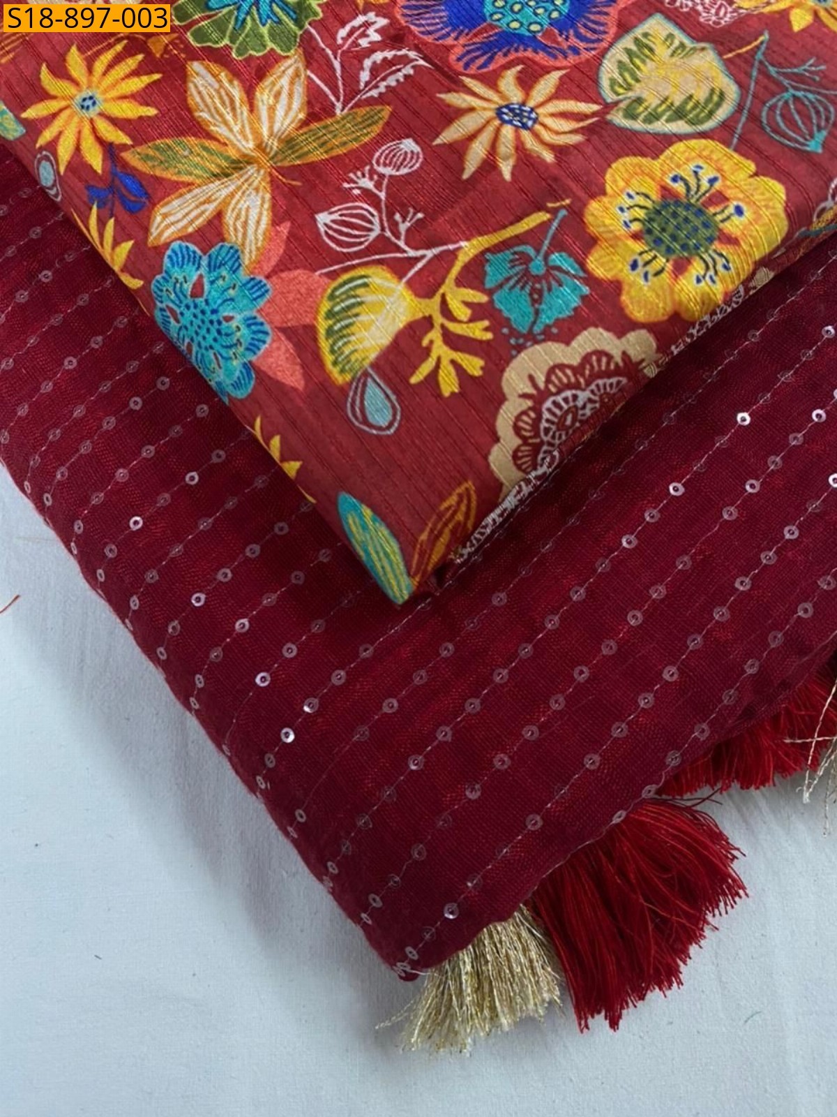 Red Fancy Linen saree
