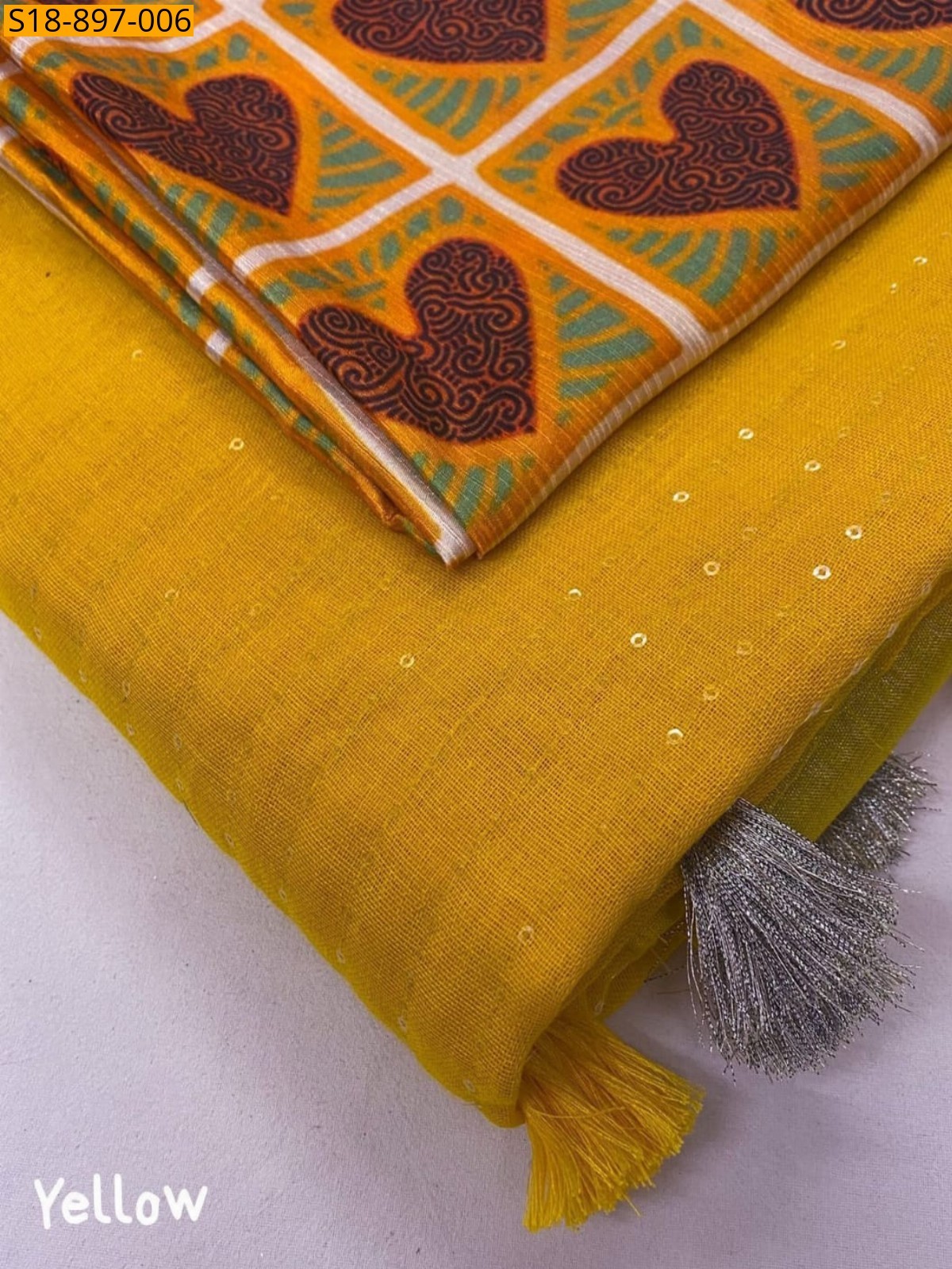 Yellow Fancy Linen saree