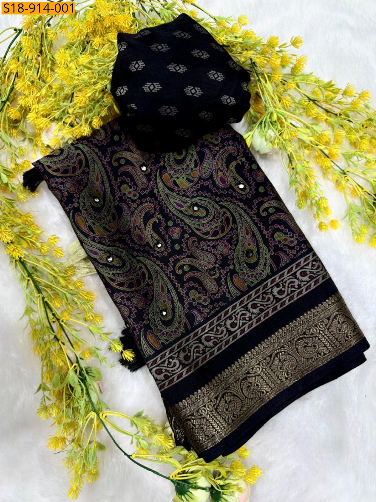 Black Fancy Crepe Silk saree