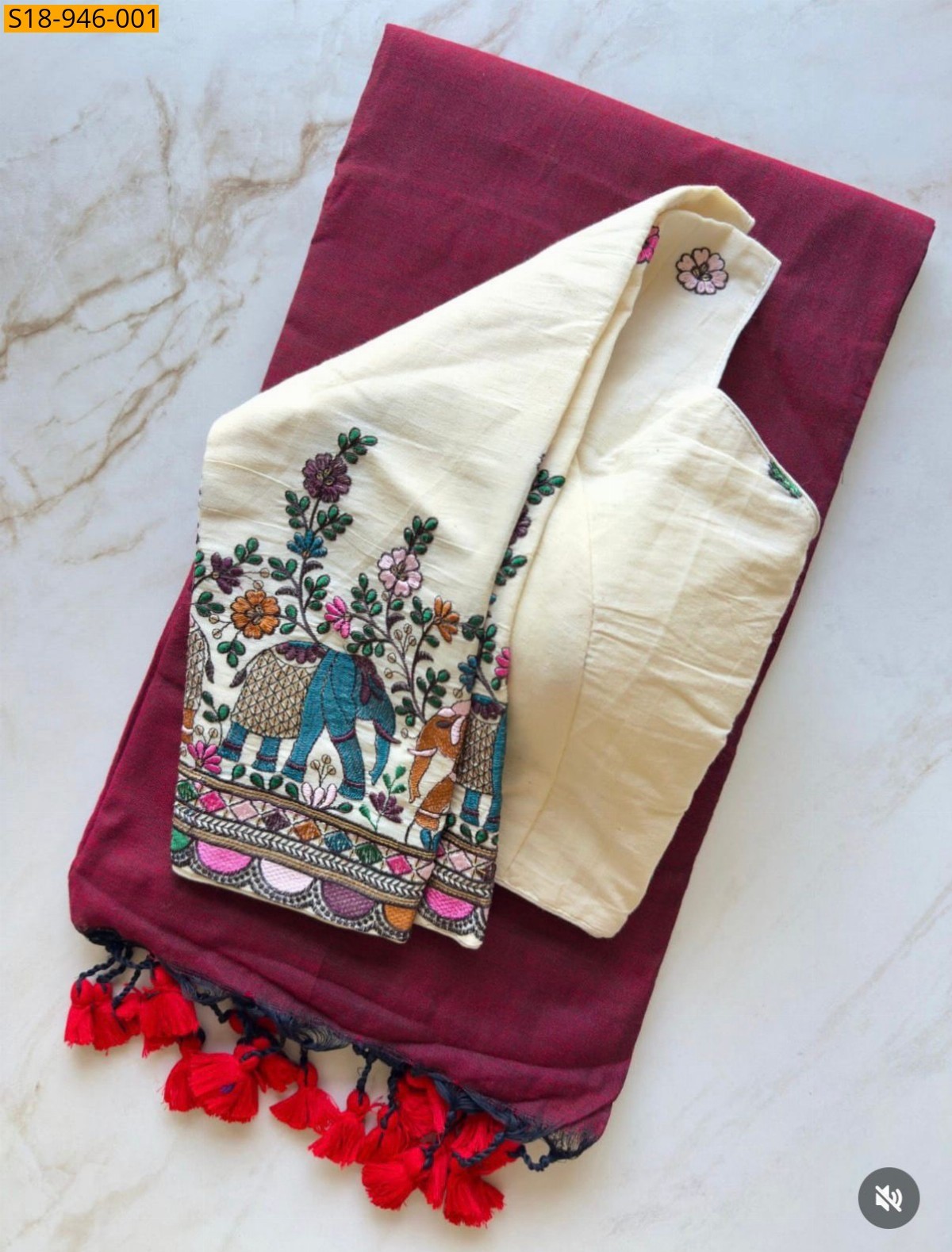 Burgundy Fancy Khadi Cotton Saree