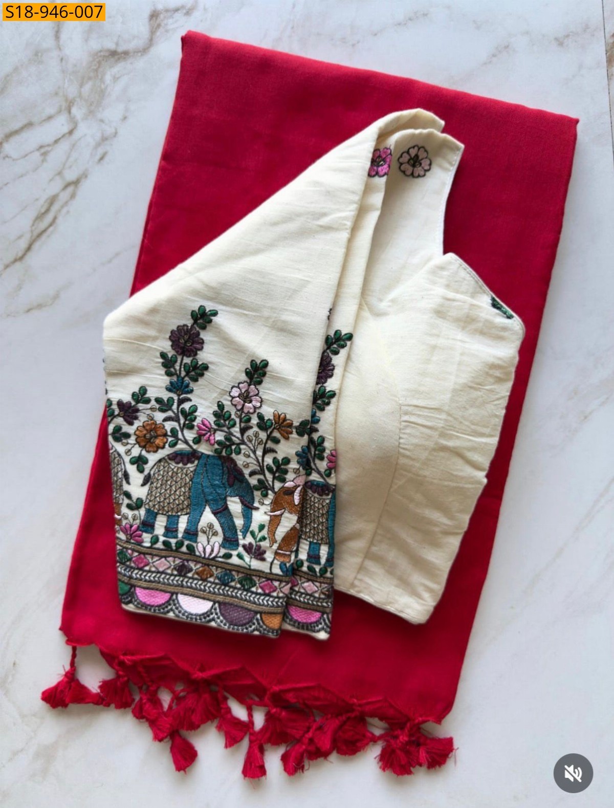 Red Fancy Khadi Cotton Saree