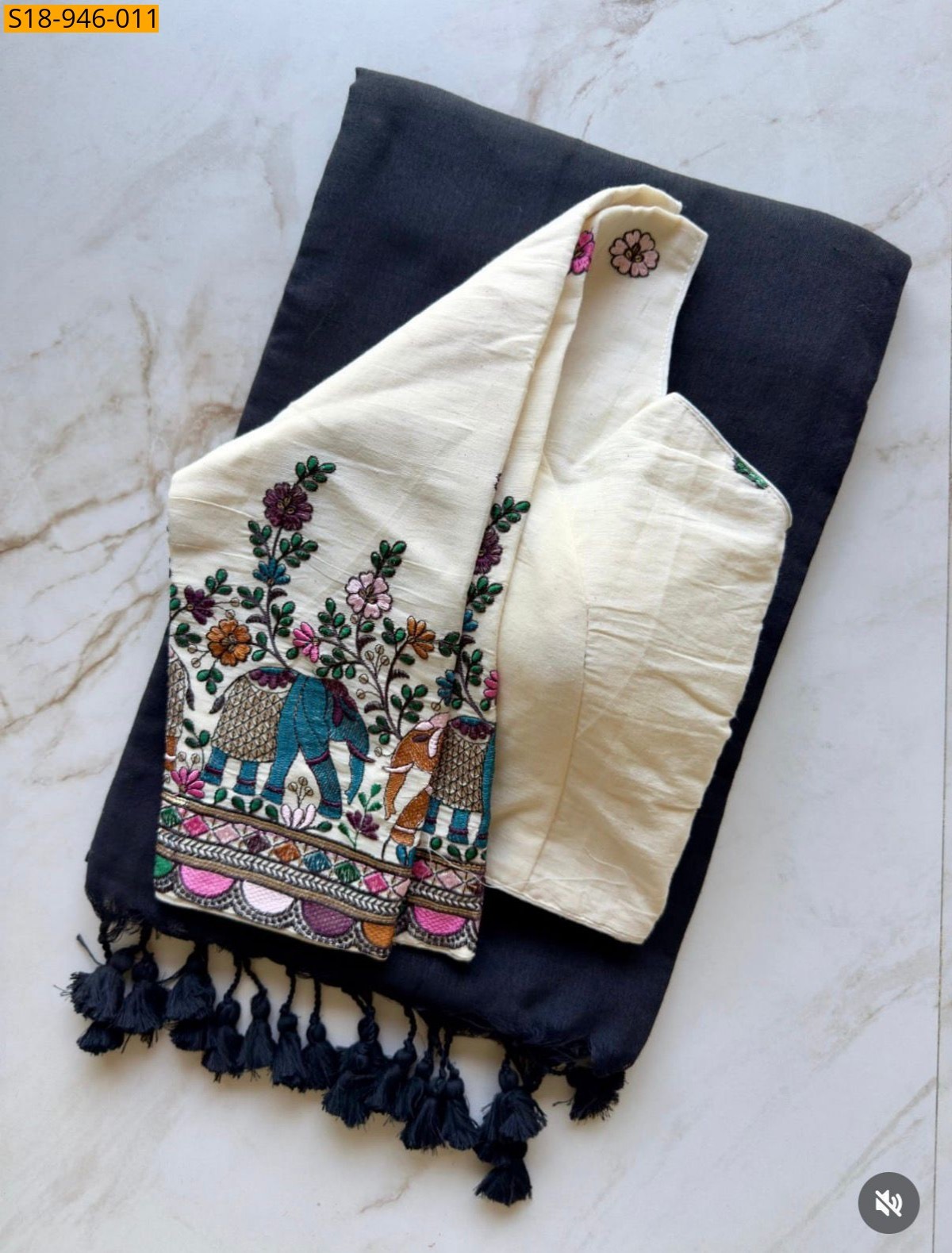 Black Fancy Khadi Cotton Saree