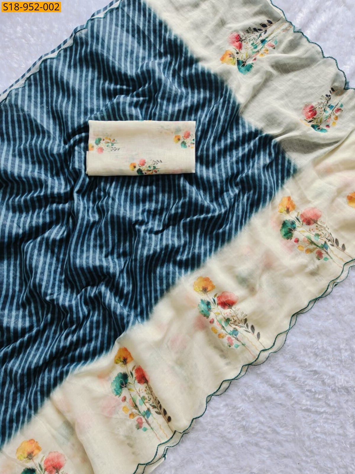 Blue Fancy Linen Saree