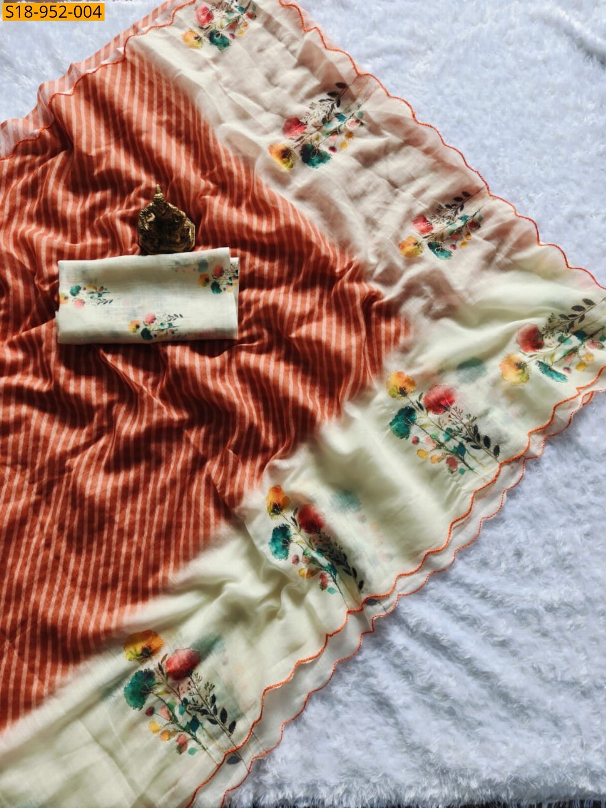 Orange Fancy Linen Saree