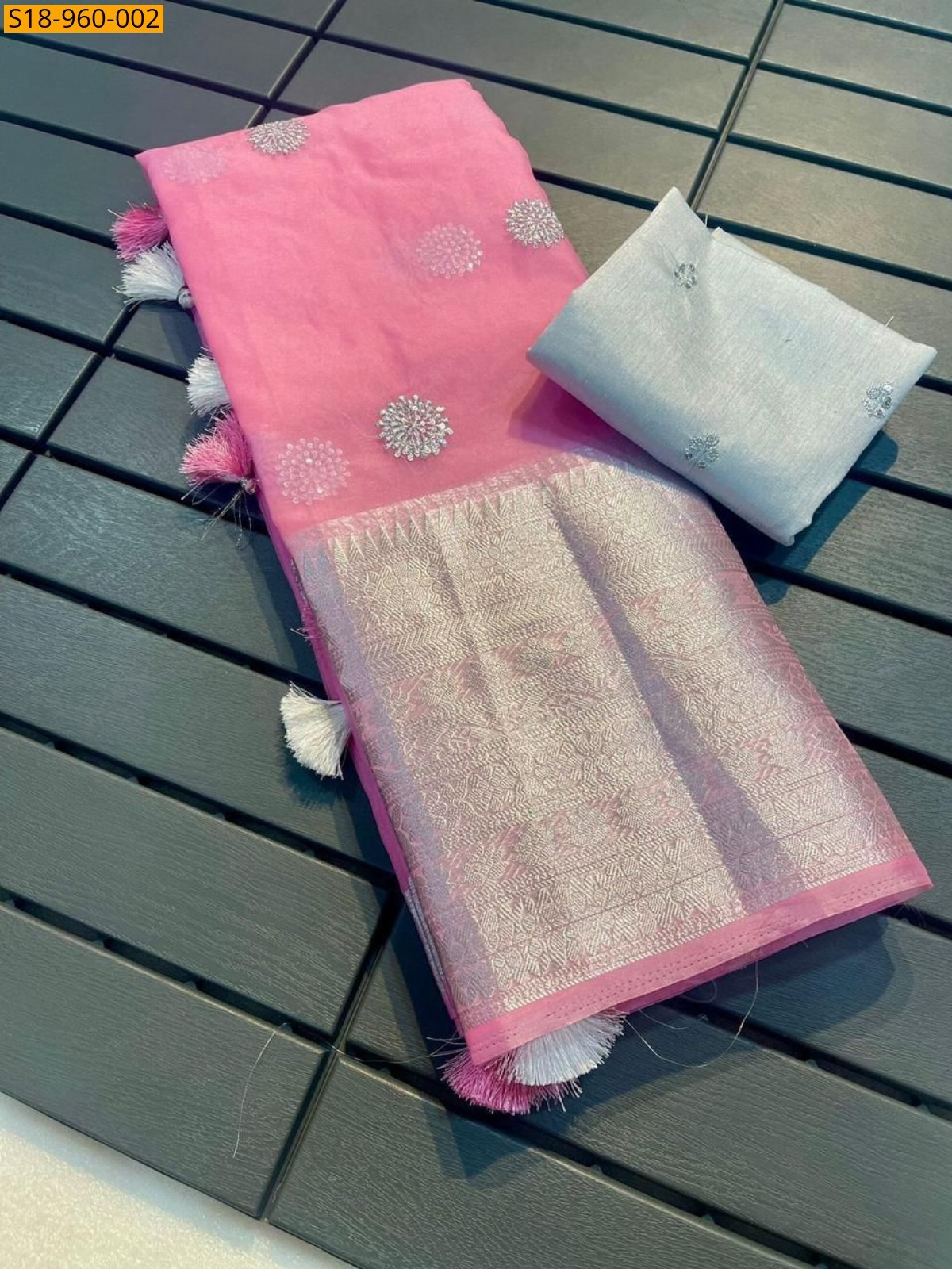 Baby Pink Fancy Kanchipuram Organza Sarees
