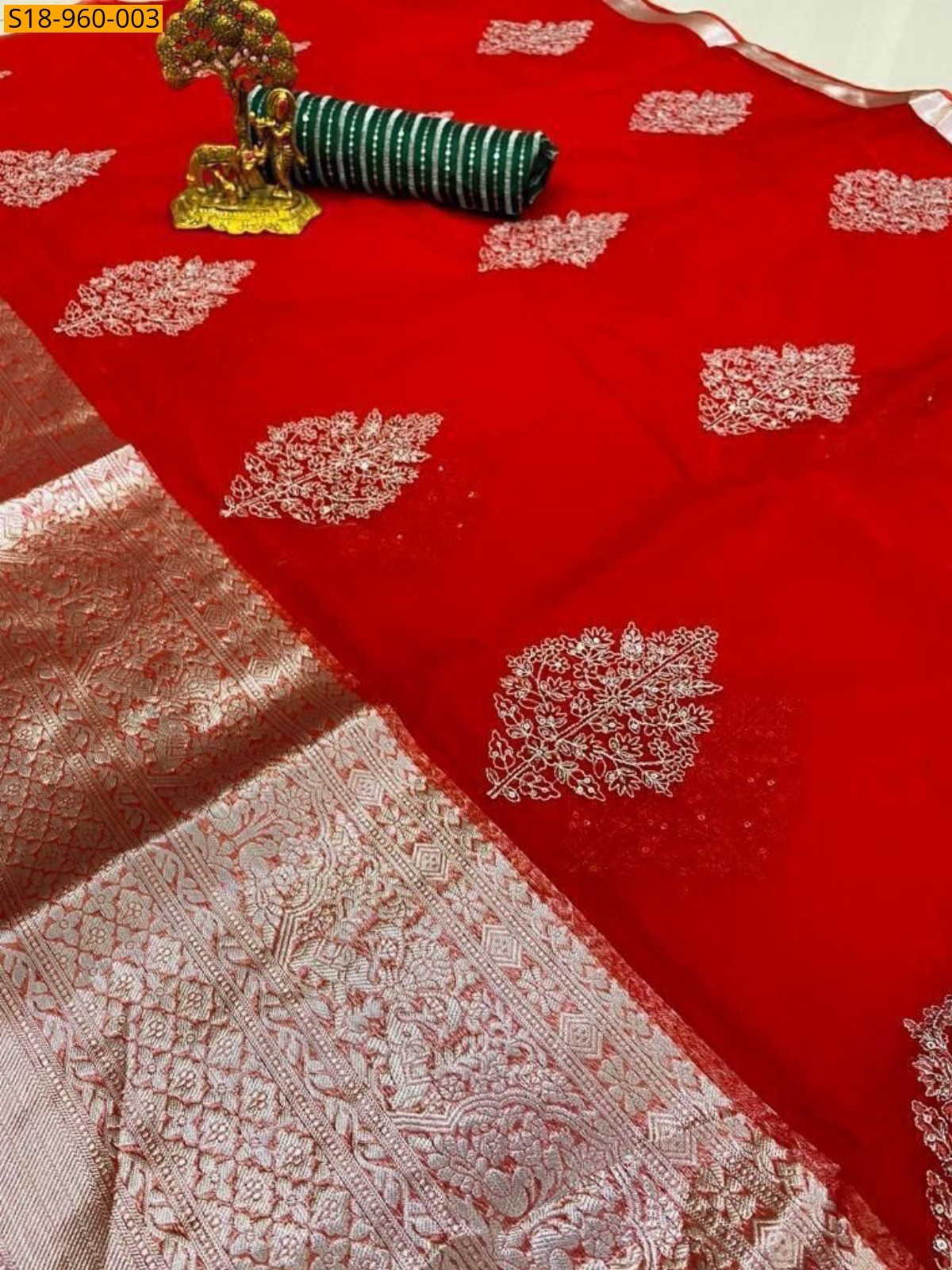 Red Fancy Kanchipuram Organza Sarees