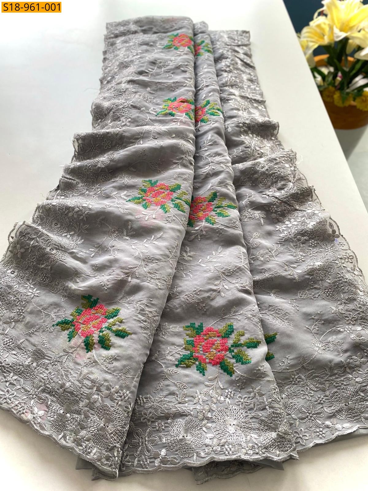 Grey Fancy  Designer Chiffon Saree