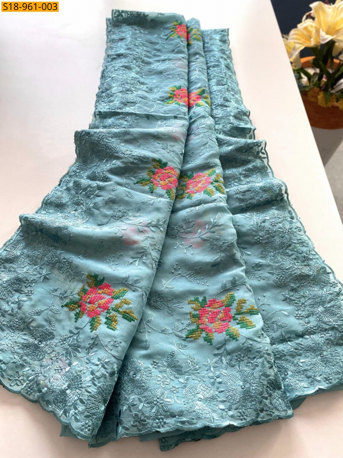 Blue Fancy  Designer Chiffon Saree